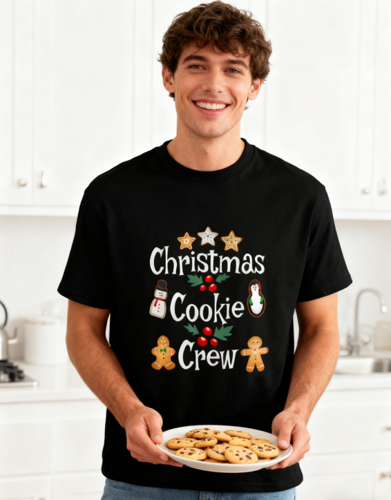 Christmas Cookie Crew T-Shirt - 100% Cotton, Festive Tee for Holiday Baking & Casual Occasions