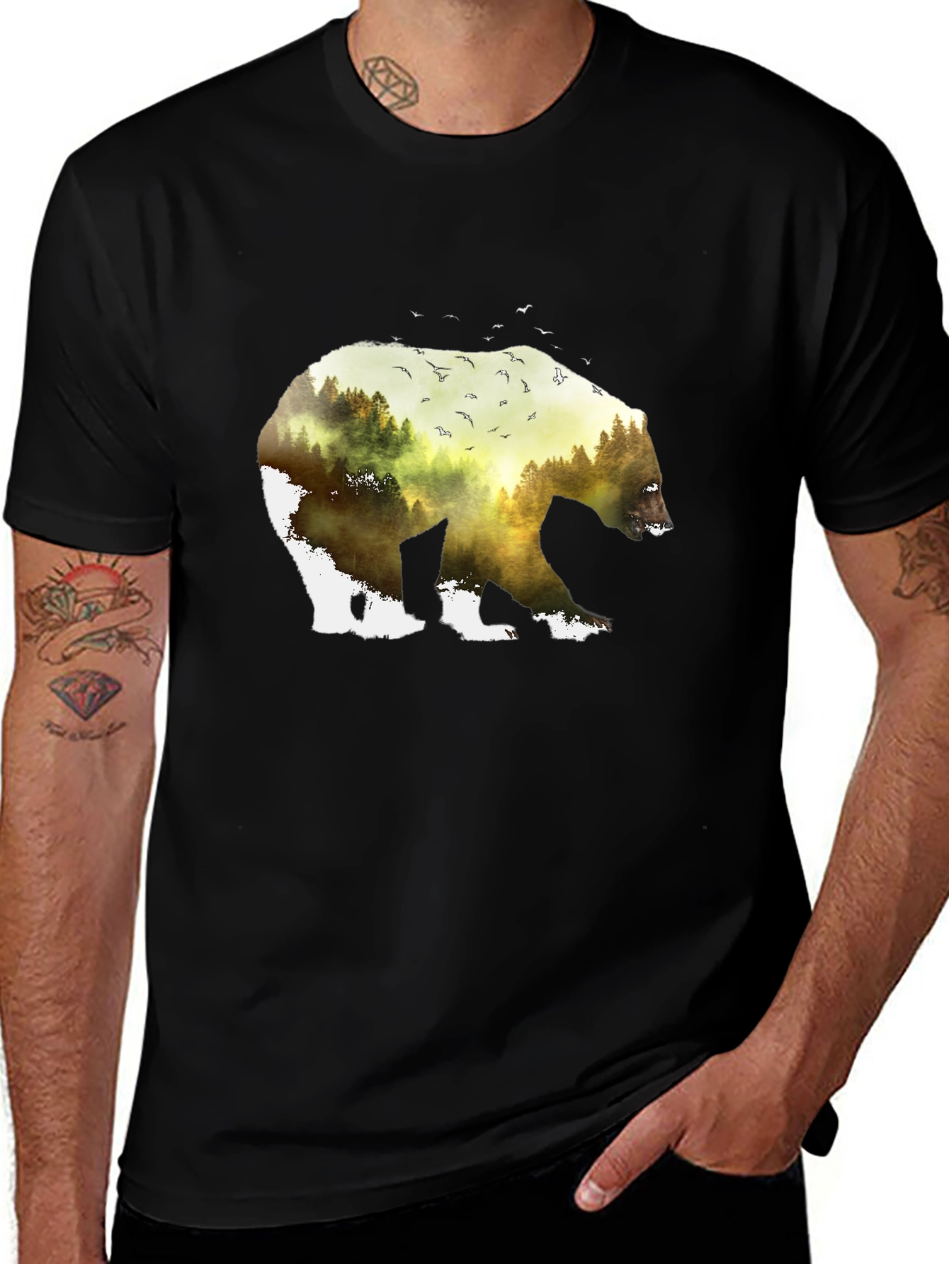 Nature Bear Graphic Tee - Black