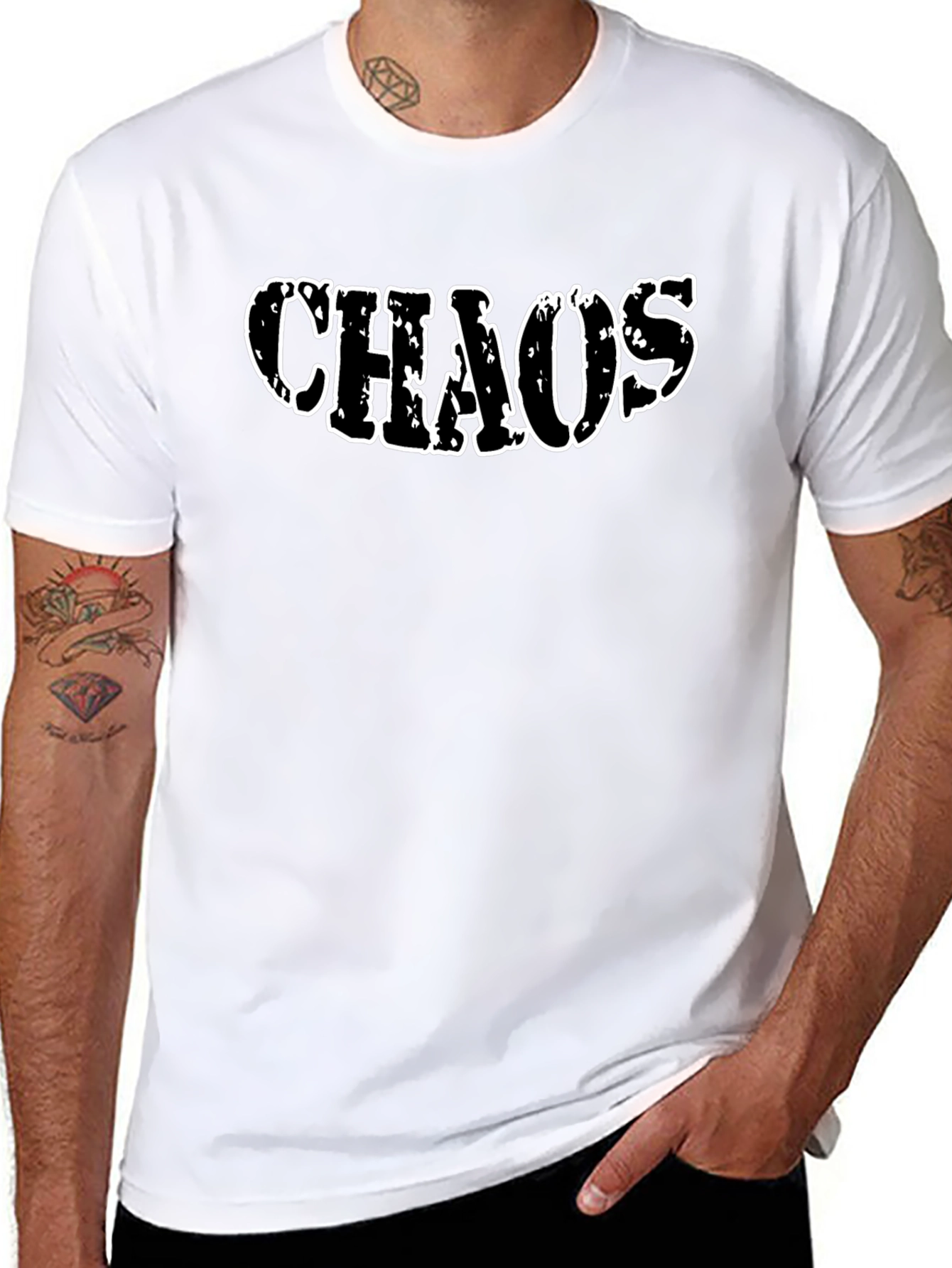 Chaos Graphic Print Crew Neck T-Shirt - Black