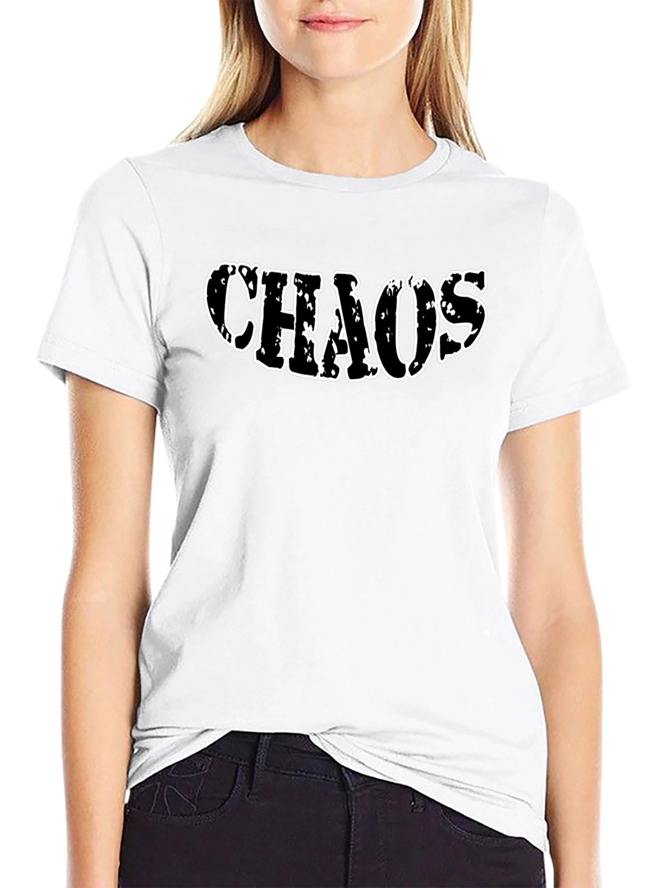 Chaos Graphic Print Crew Neck T-Shirt - Black