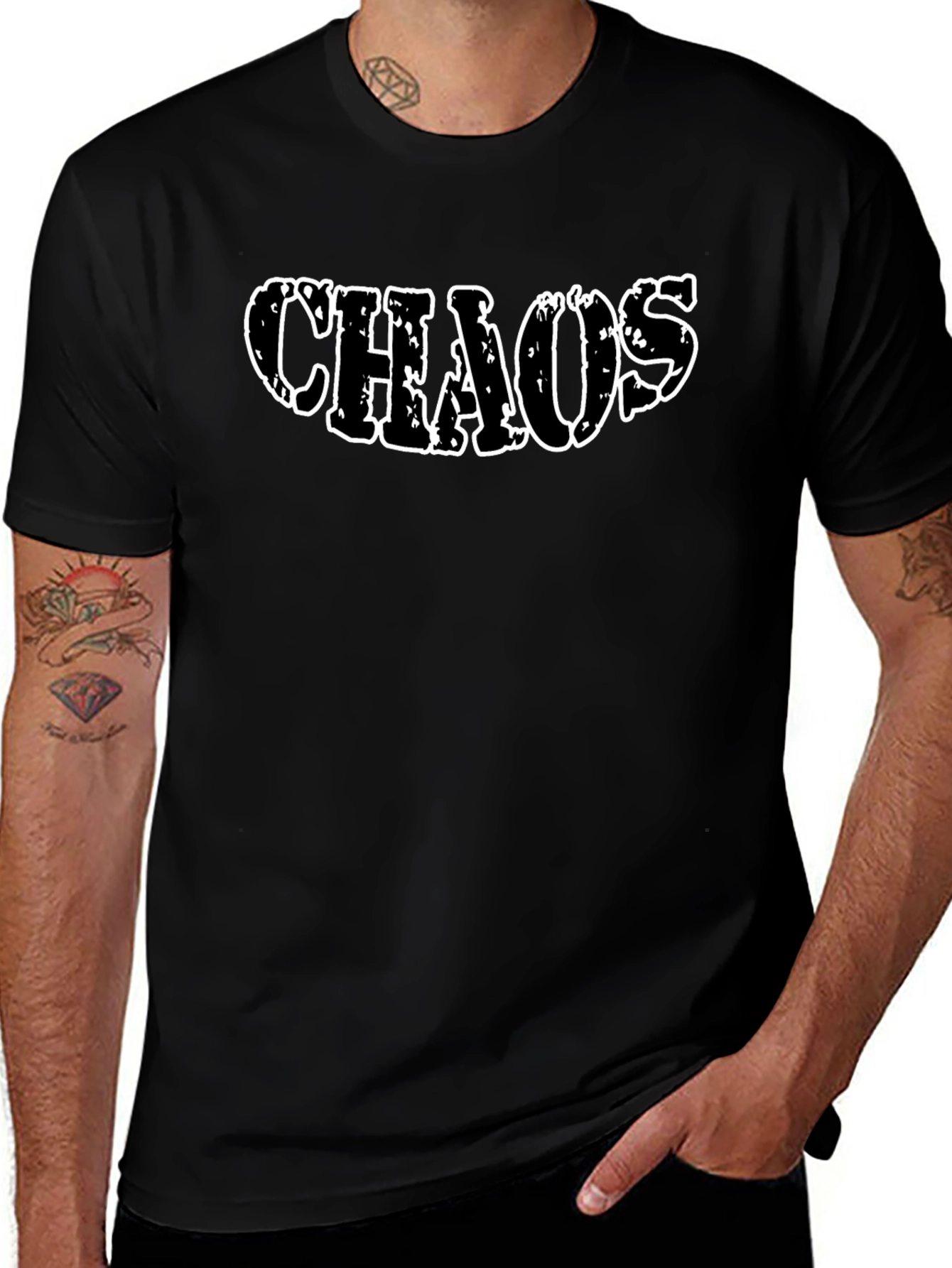 Chaos Graphic Print Crew Neck T-Shirt - Black