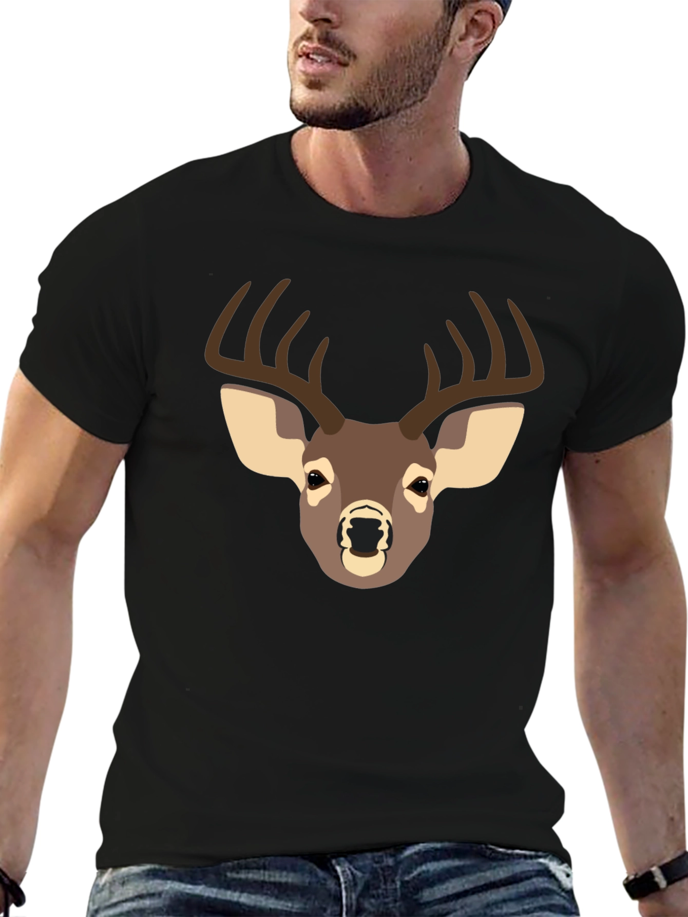 Deer Graphic T-Shirt - Black Casual Tee