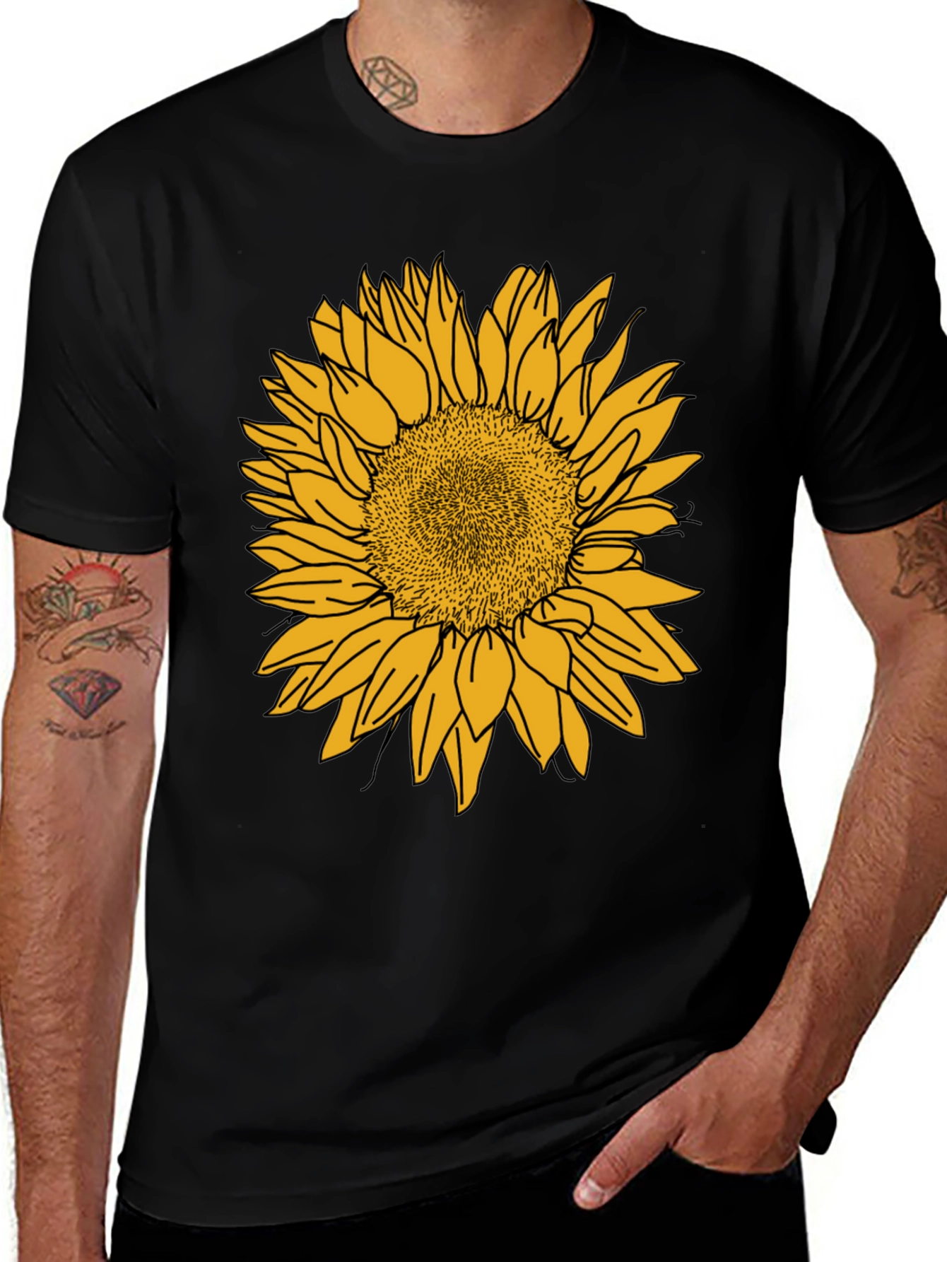 Sunflower Graphic Tee - Casual Black Cotton Shirt