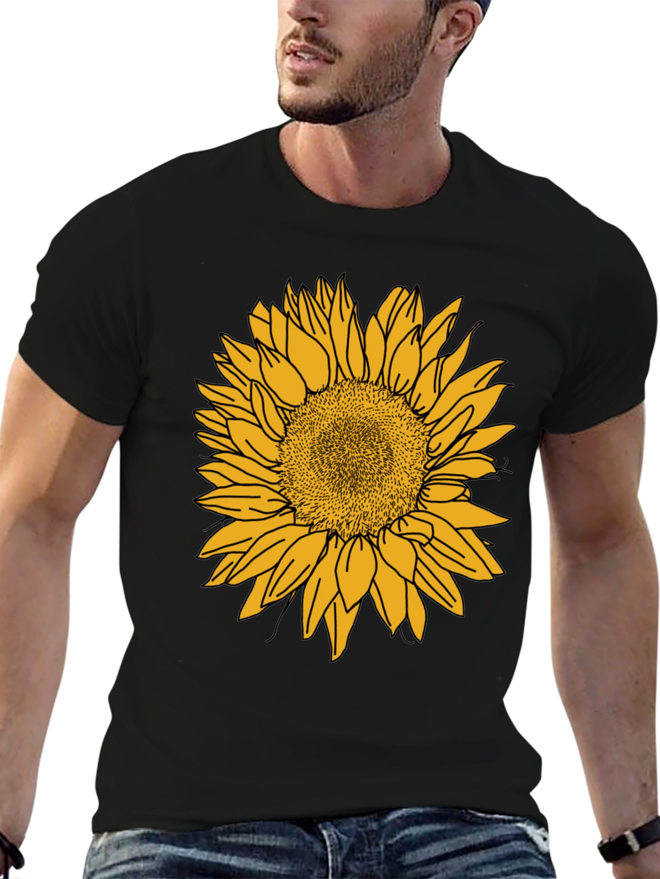 Sunflower Graphic Tee - Casual Black Cotton Shirt