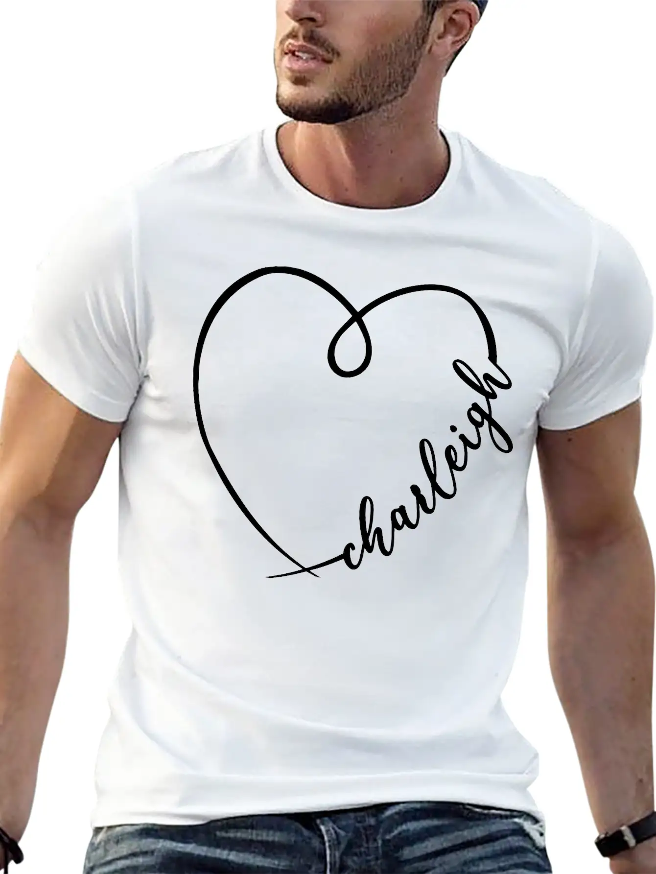 Charleigh Name Heart Calligraphy Unisex Casual T-Shirt – Clean Design For Daily Comfort