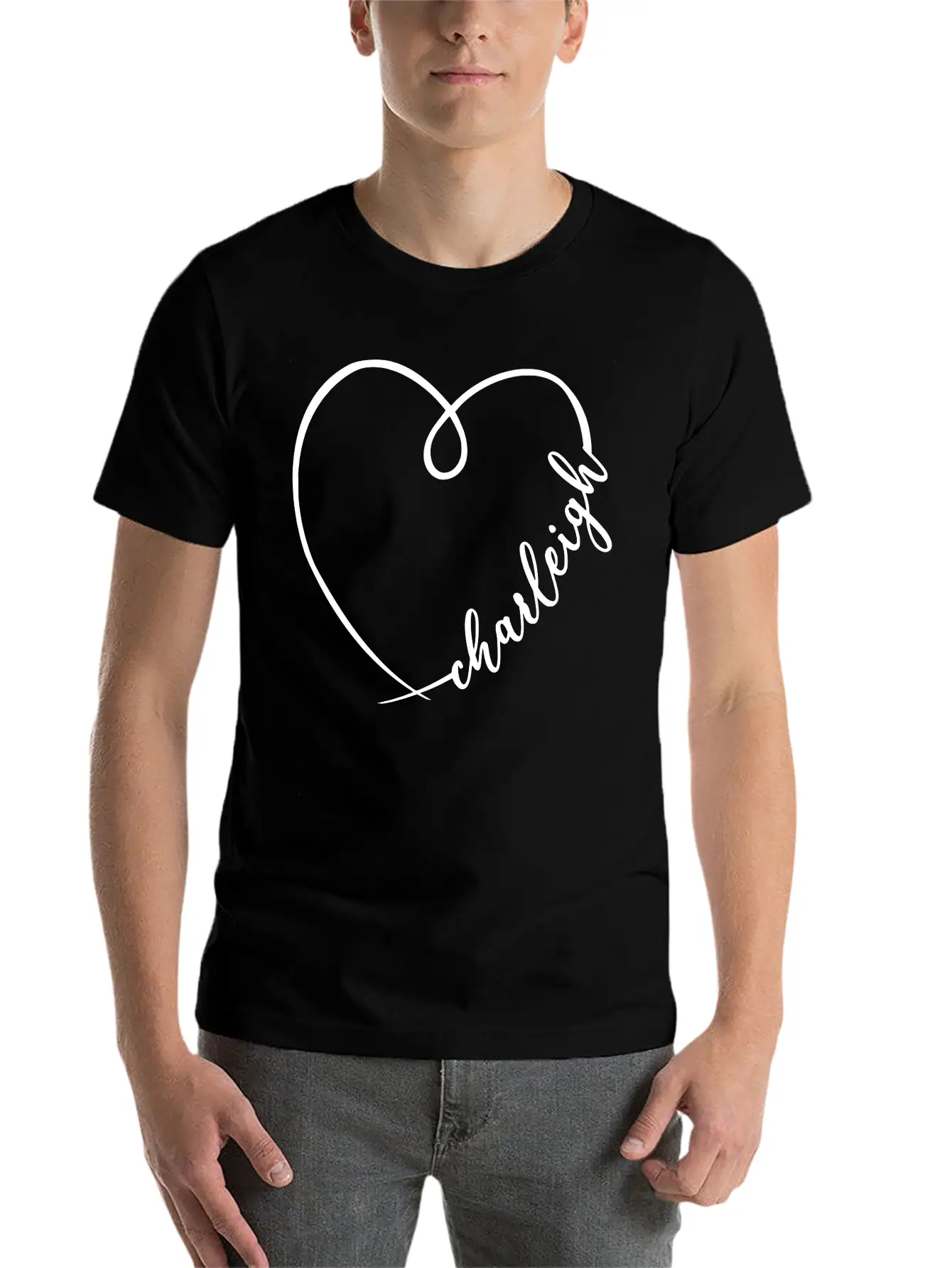 Charleigh Name Heart Calligraphy Unisex Casual T-Shirt – Clean Design For Daily Comfort
