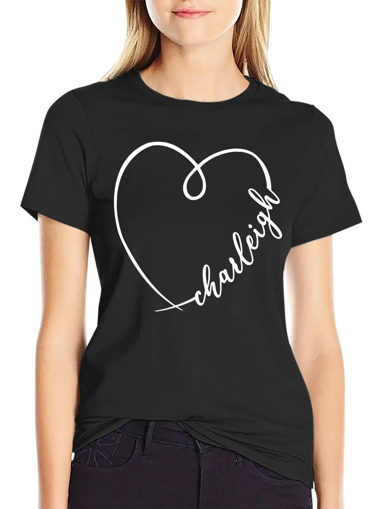 Charleigh Name Heart Calligraphy Unisex Casual T-Shirt – Clean Design For Daily Comfort