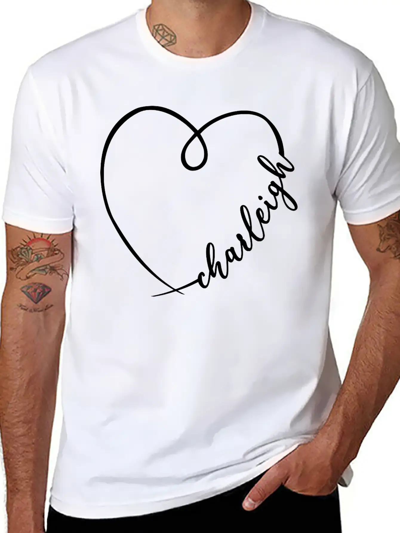 Charleigh Name Heart Calligraphy Unisex Casual T-Shirt – Clean Design For Daily Comfort