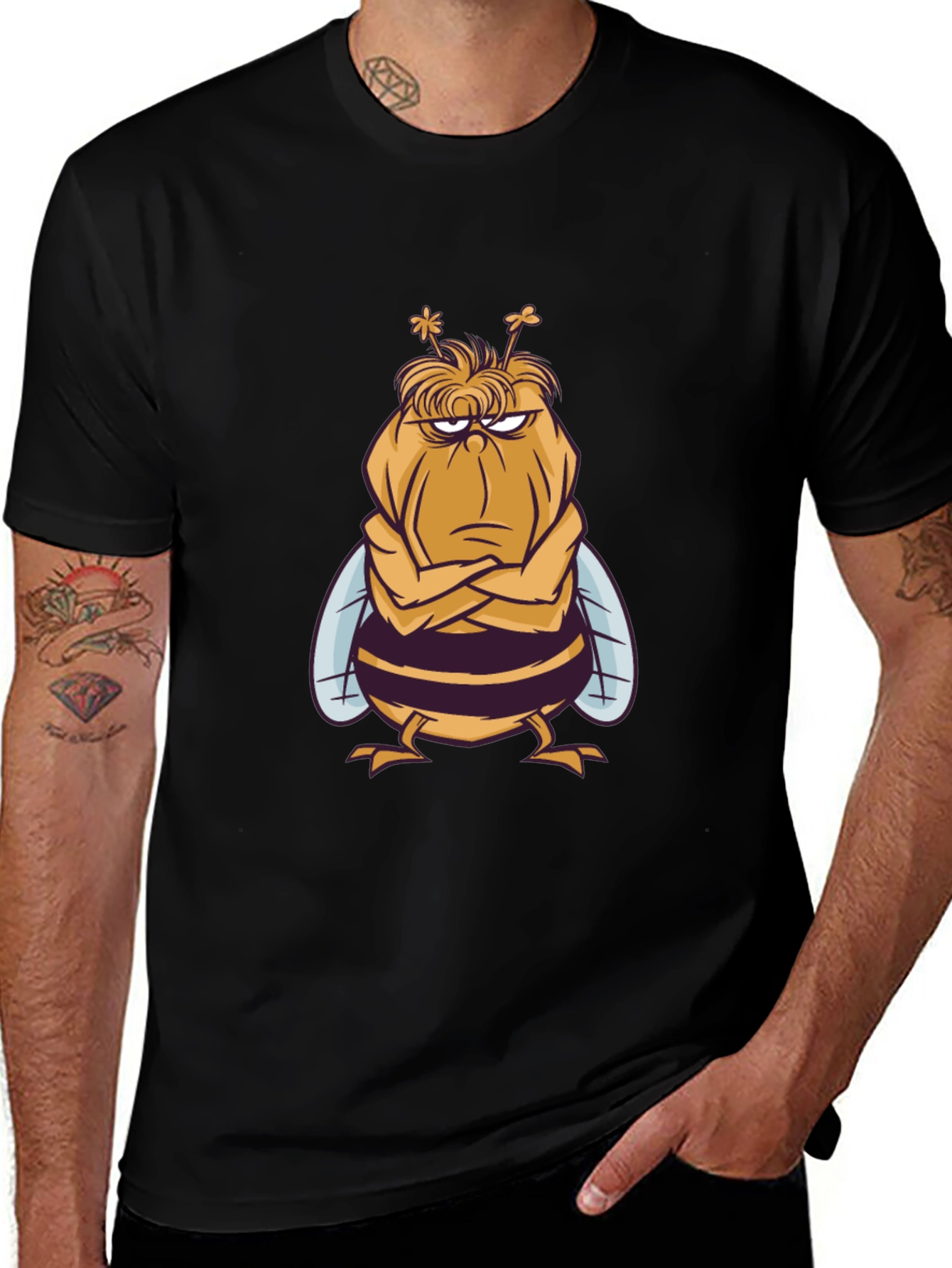 Grumpy Bee Graphic Tee - Black Cotton Blend T-Shirt