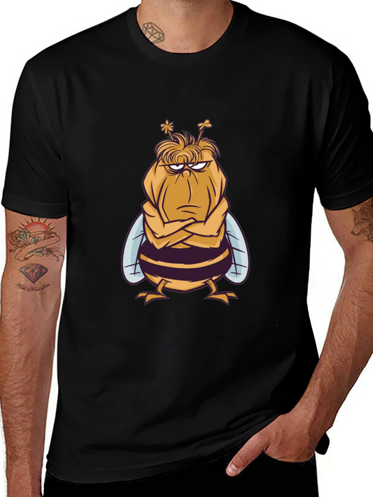 Grumpy Bee Graphic Tee - Black Cotton Blend T-Shirt