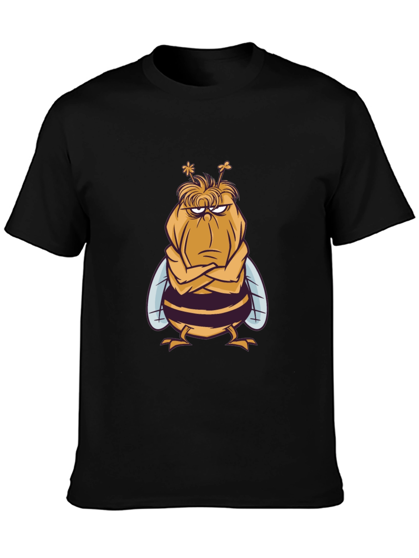 Grumpy Bee Graphic Tee - Black Cotton Blend T-Shirt