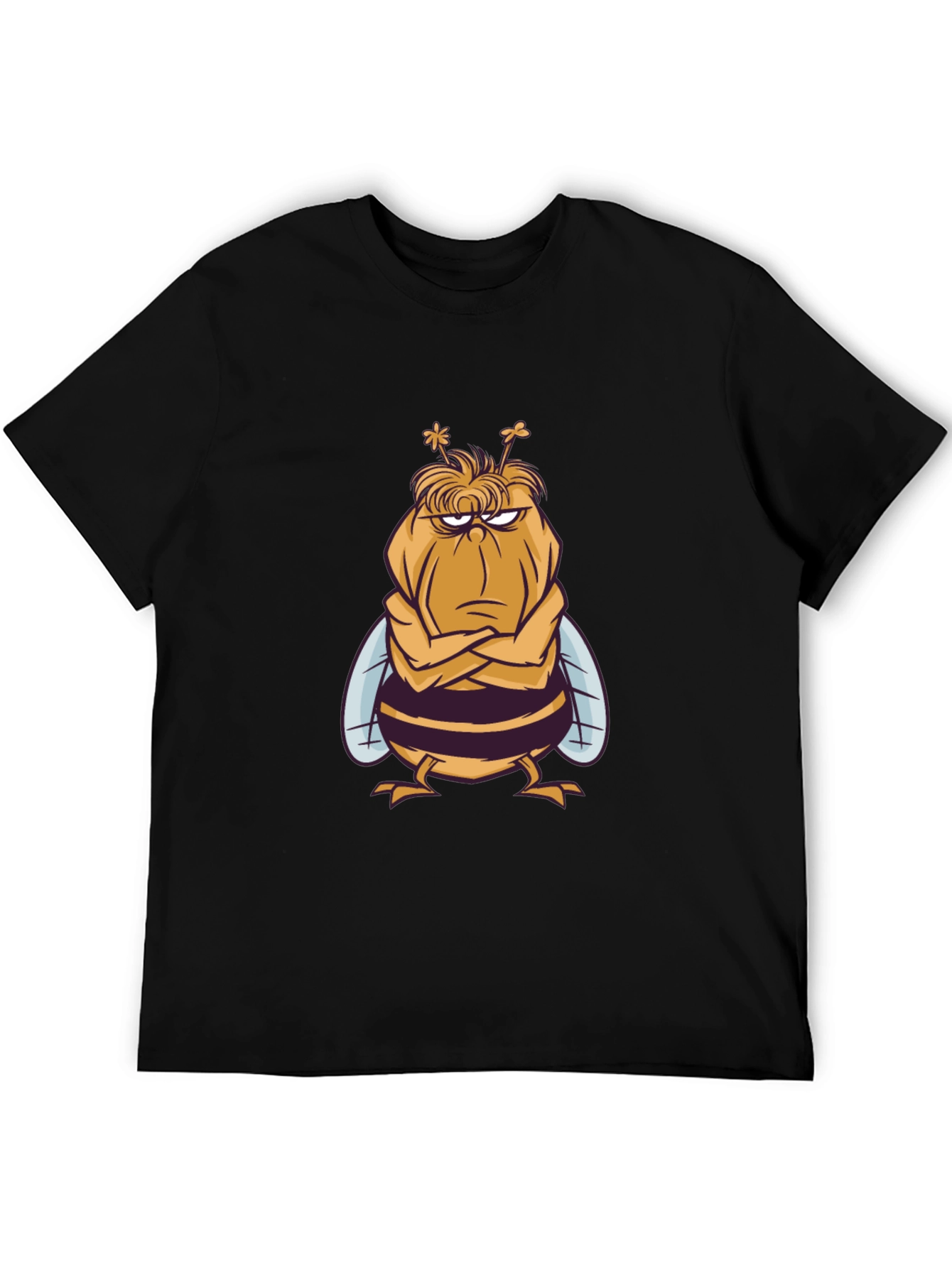 Grumpy Bee Graphic Tee - Black Cotton Blend T-Shirt