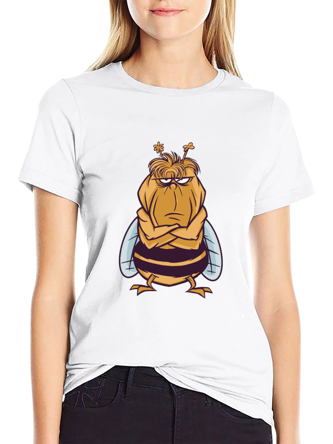 Grumpy Bee Graphic Tee - Black Cotton Blend T-Shirt