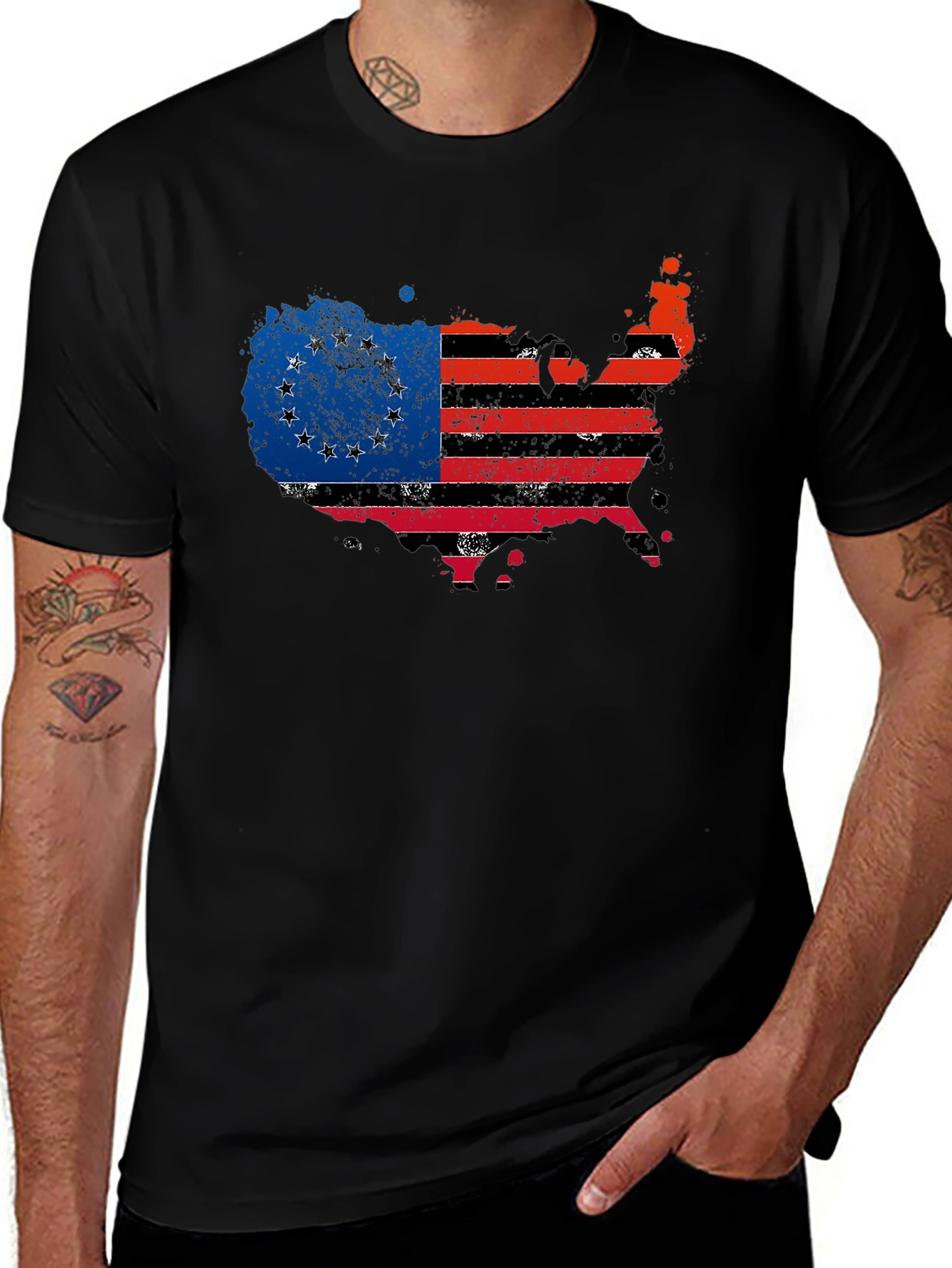 Distressed USA Confederate Flag Black T-Shirt
