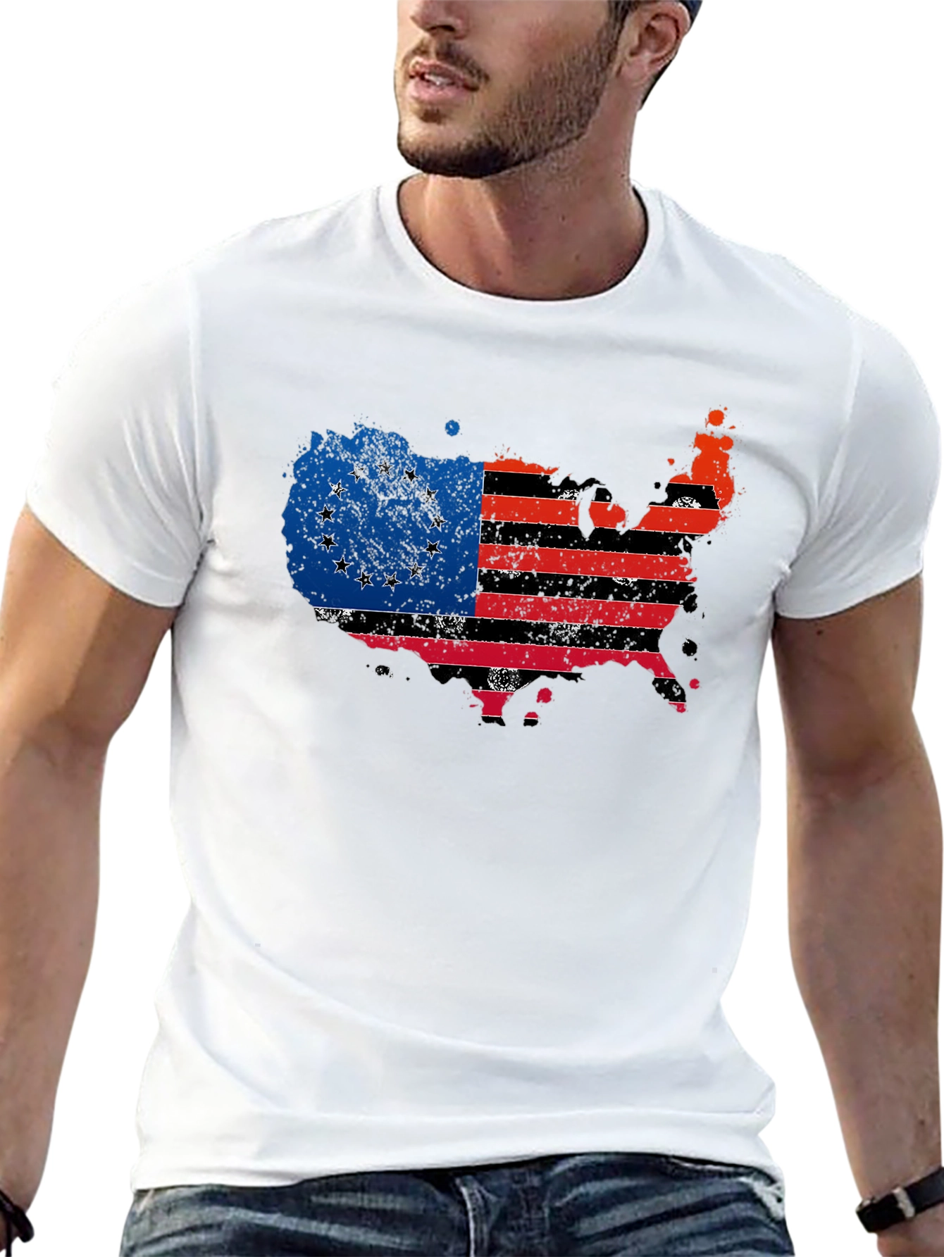 Distressed USA Confederate Flag Black T-Shirt