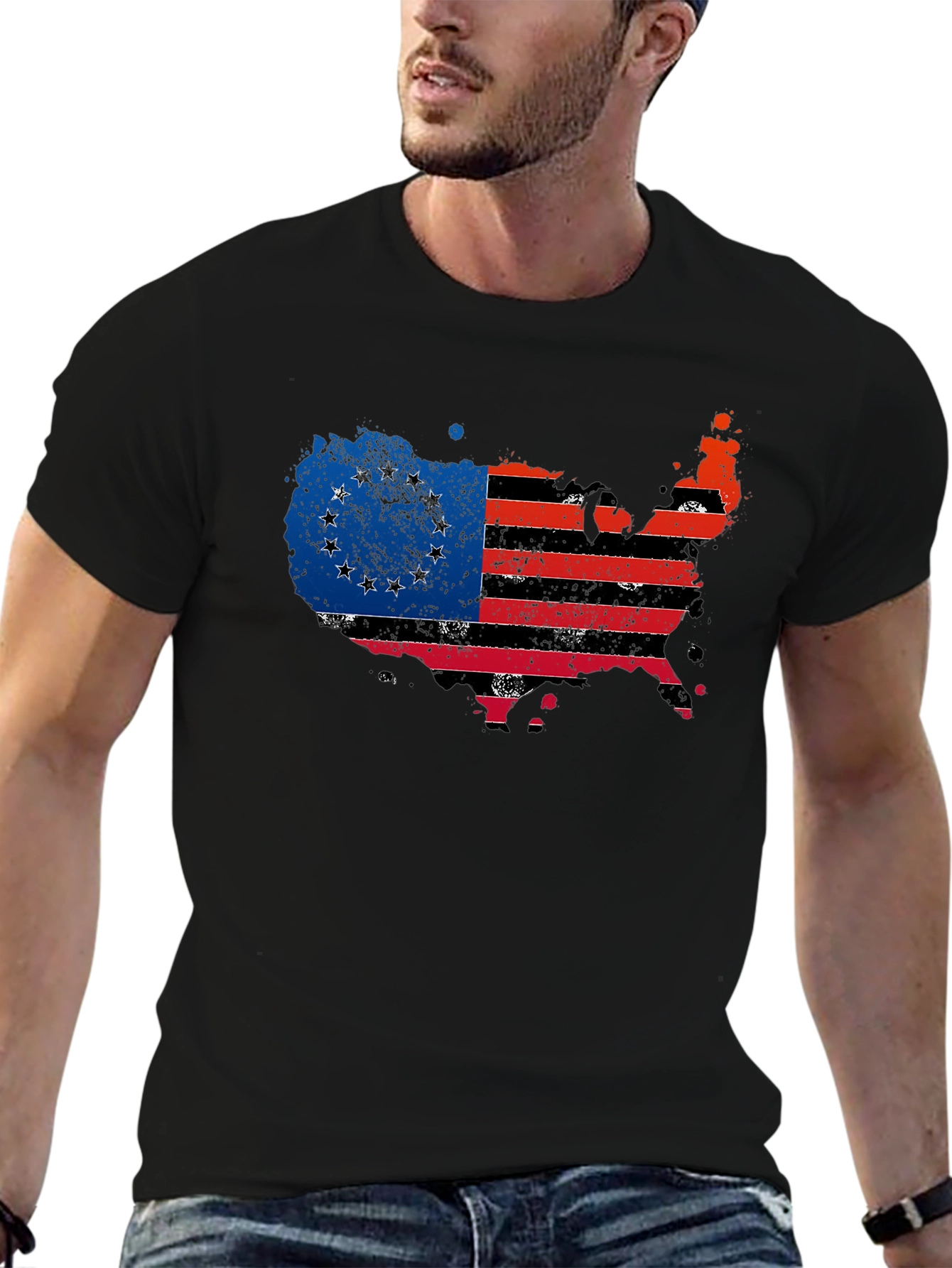 Distressed USA Confederate Flag Black T-Shirt