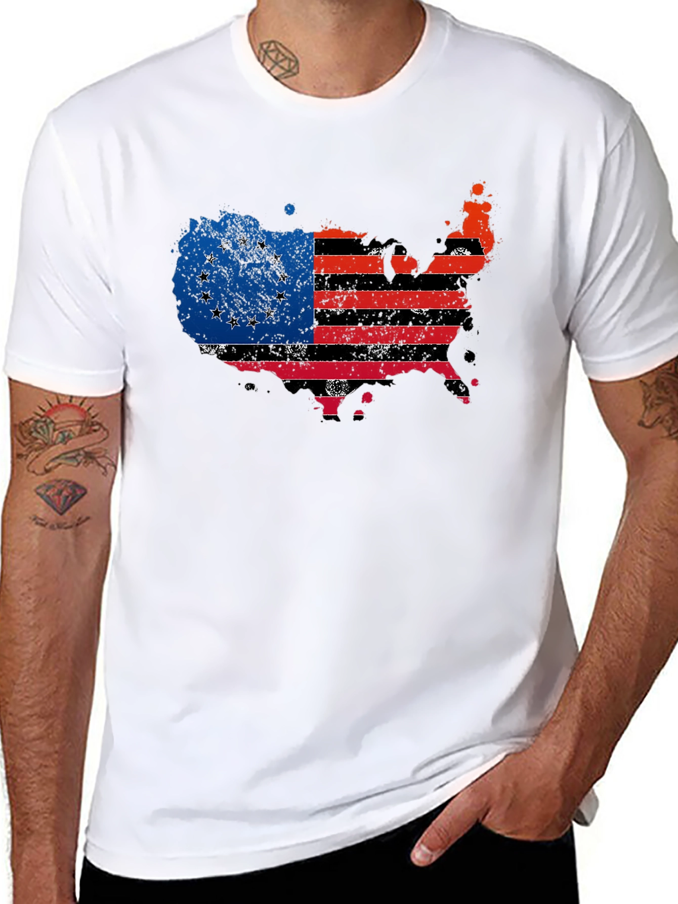 Distressed USA Confederate Flag Black T-Shirt