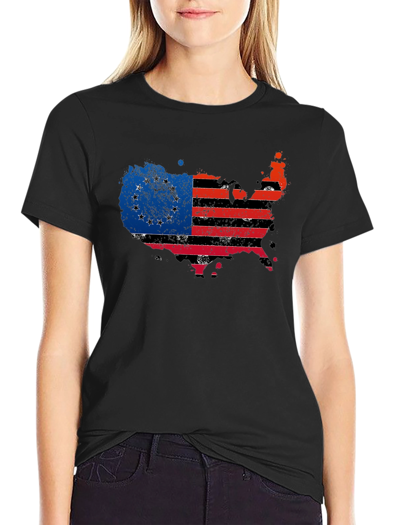 Distressed USA Confederate Flag Black T-Shirt