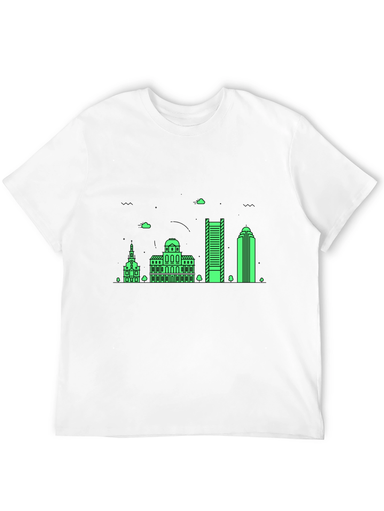 Black T-Shirt with Neon Green Building Graphic