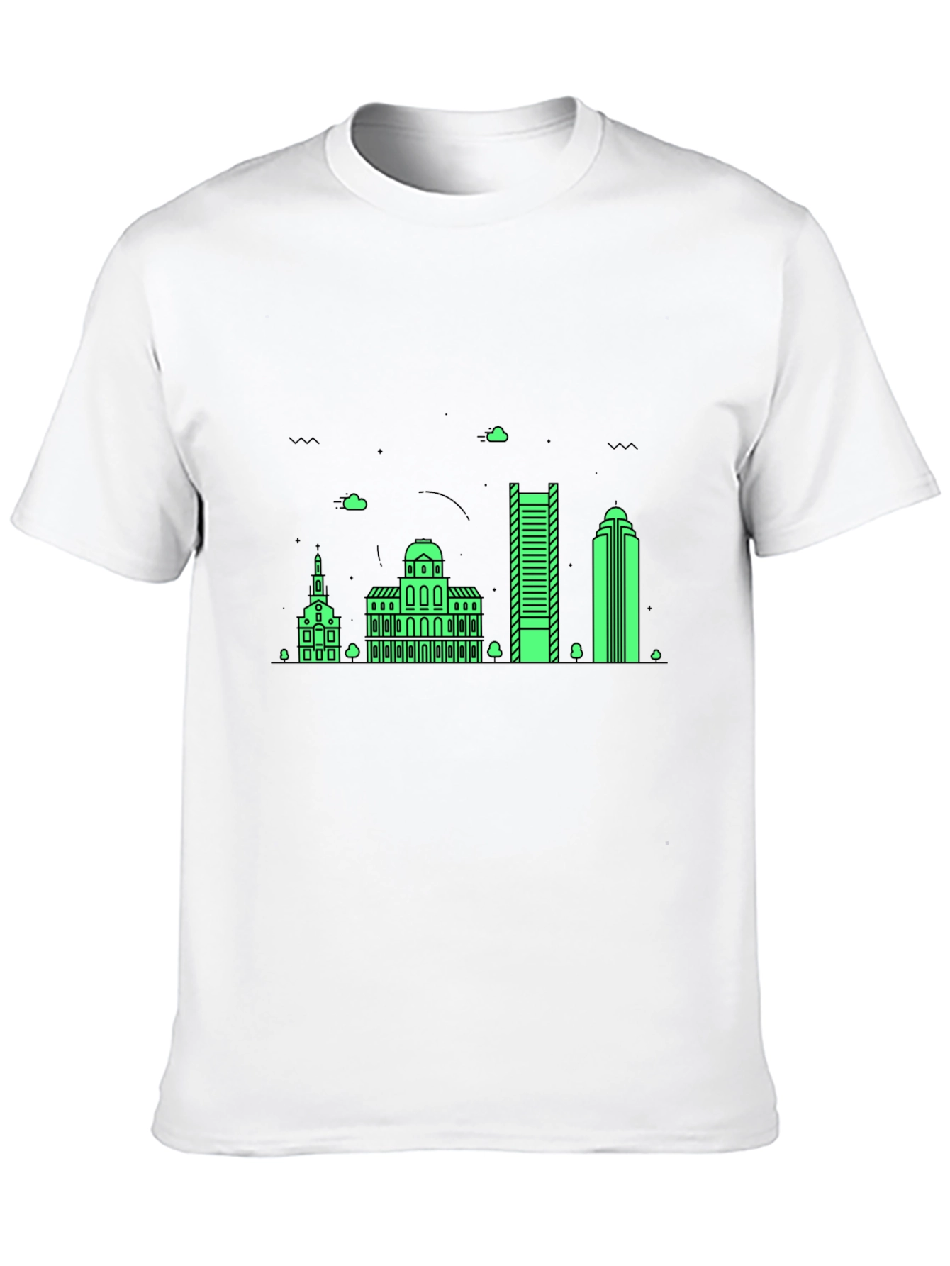 Black T-Shirt with Neon Green Building Graphic