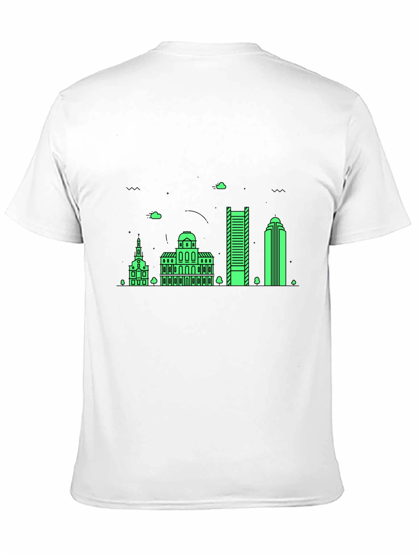 Black T-Shirt with Neon Green Building Graphic