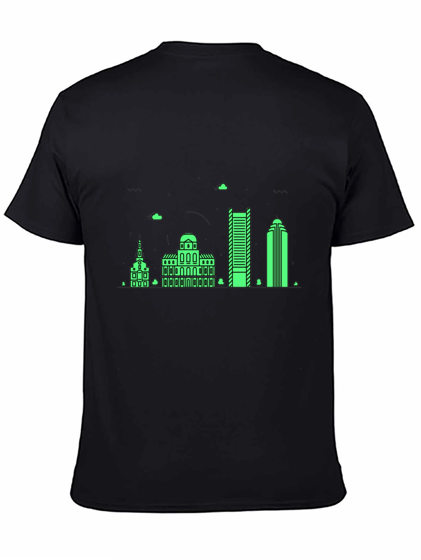 Black T-Shirt with Neon Green Building Graphic