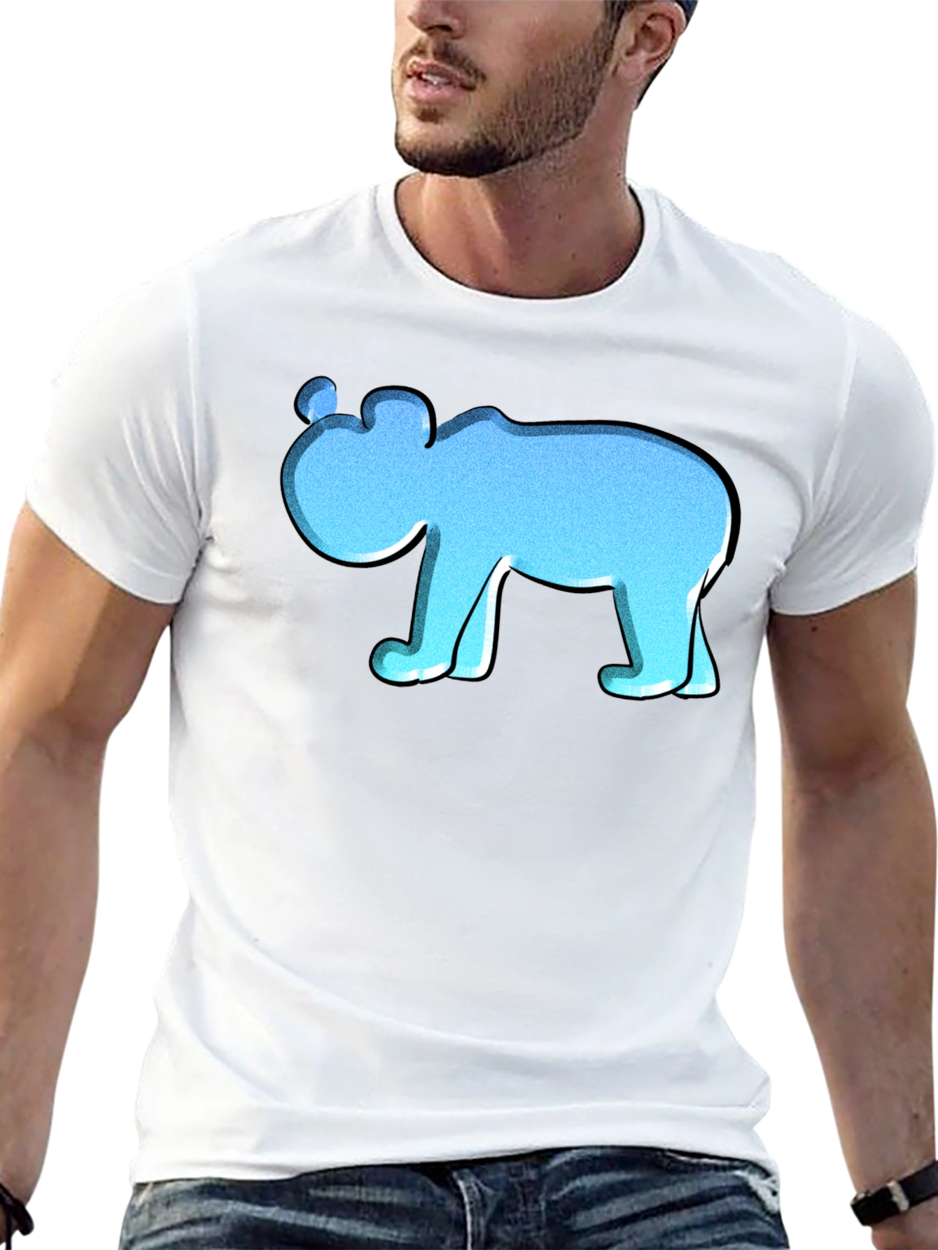 Blue Cartoon Bear Black T-Shirt