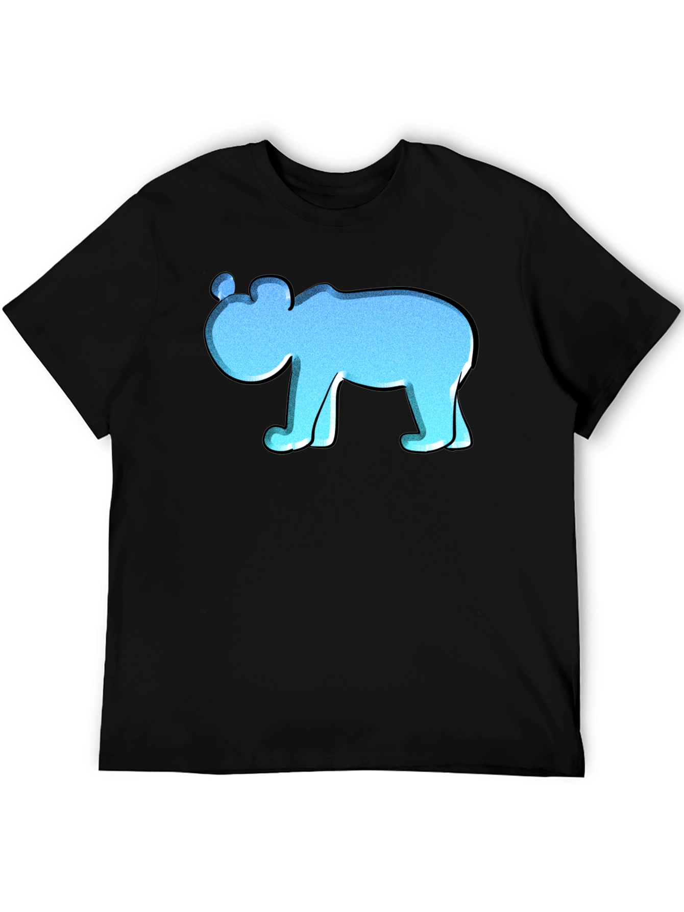 Blue Cartoon Bear Black T-Shirt