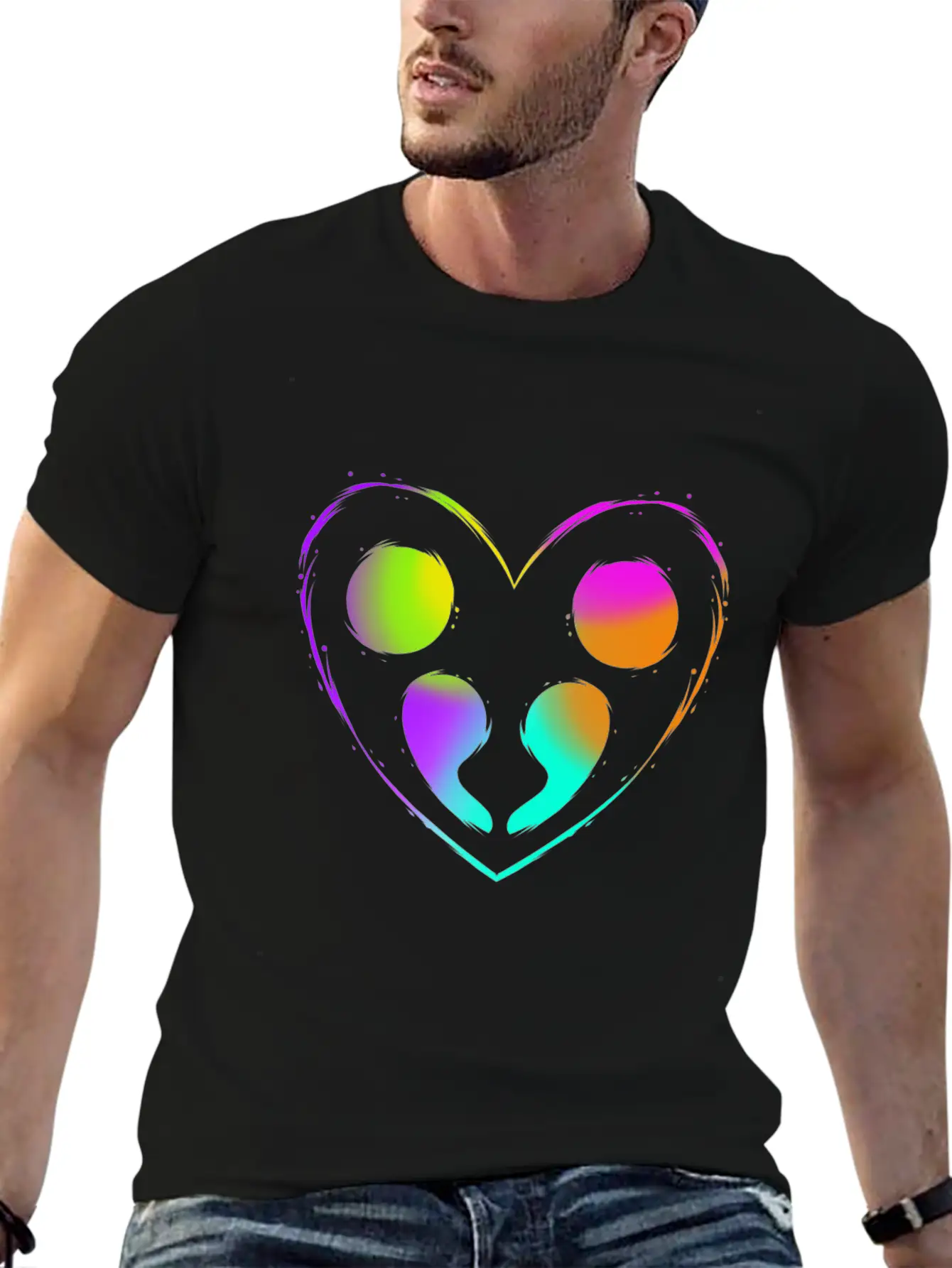 Colorful Double Semicolon Heart Mental Health Unisex Casual T-Shirt – Clean Design For Daily Comfort