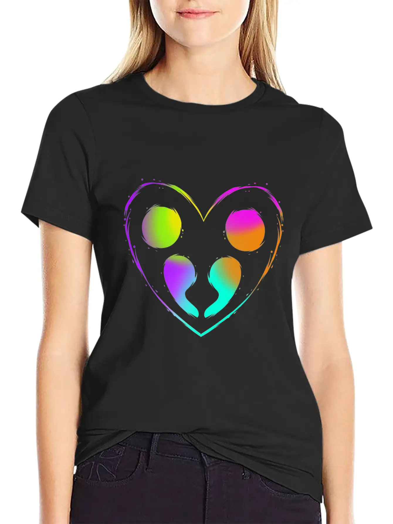 Colorful Double Semicolon Heart Mental Health Unisex Casual T-Shirt – Clean Design For Daily Comfort