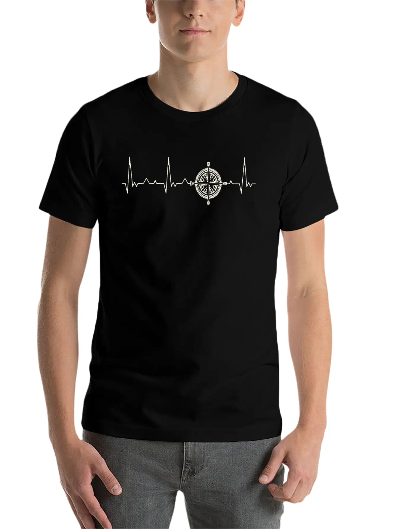 Compass Symbol. Heart. Love. EKG. Pulse. Beat. Unisex Casual T-Shirt – Clean Design For Daily Comfort
