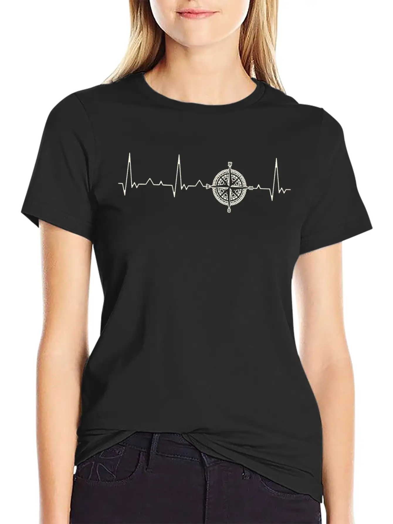 Compass Symbol. Heart. Love. EKG. Pulse. Beat. Unisex Casual T-Shirt – Clean Design For Daily Comfort