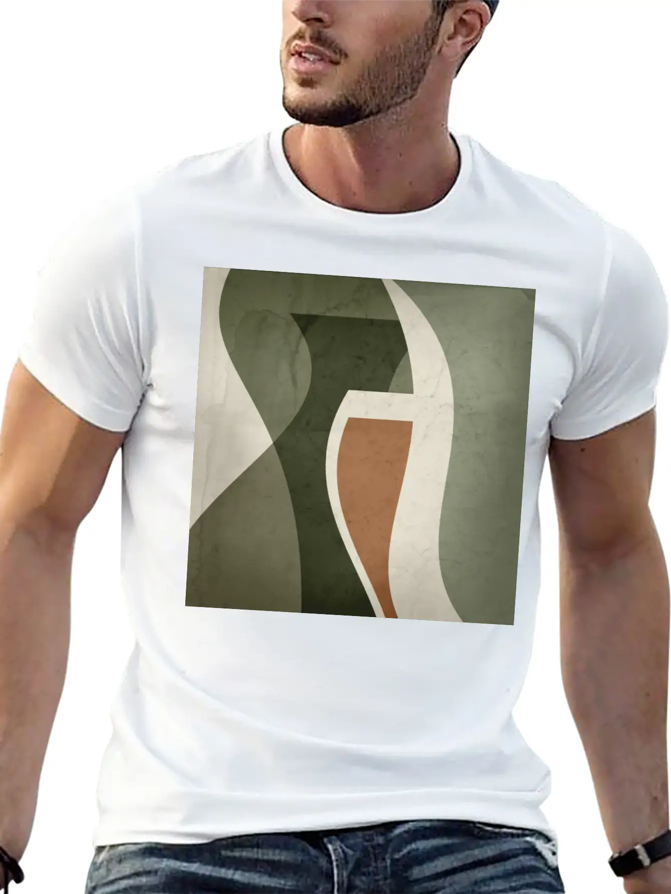 Contemporary Abstract Vase Shapes In Sage Green, Unisex Casual T-Shirt – Clean Design For Daily Comfort