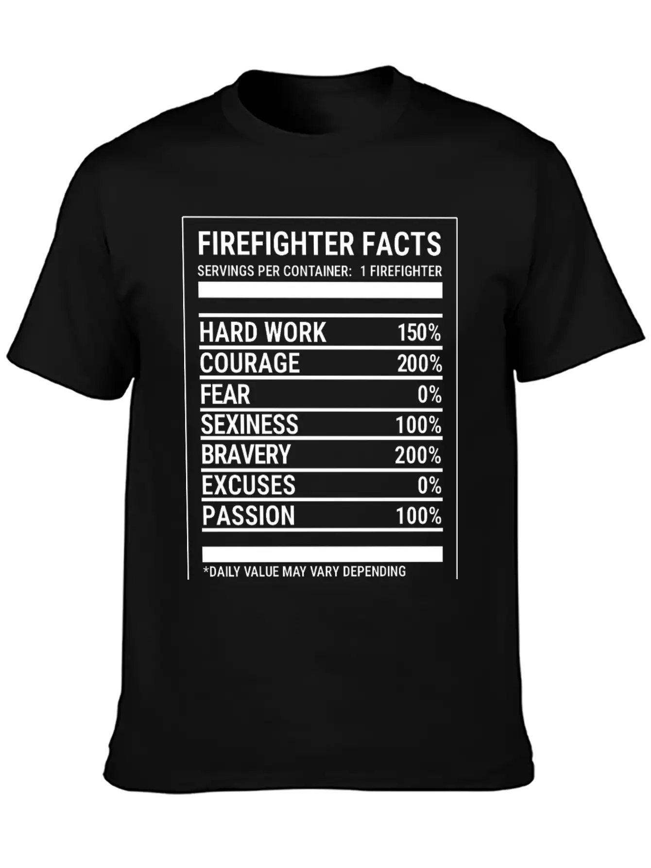 Cool Firefighter Nutrition Facts Fireman T-shirt Unisex Casual T-Shirt – Clean Design For Daily Comfort