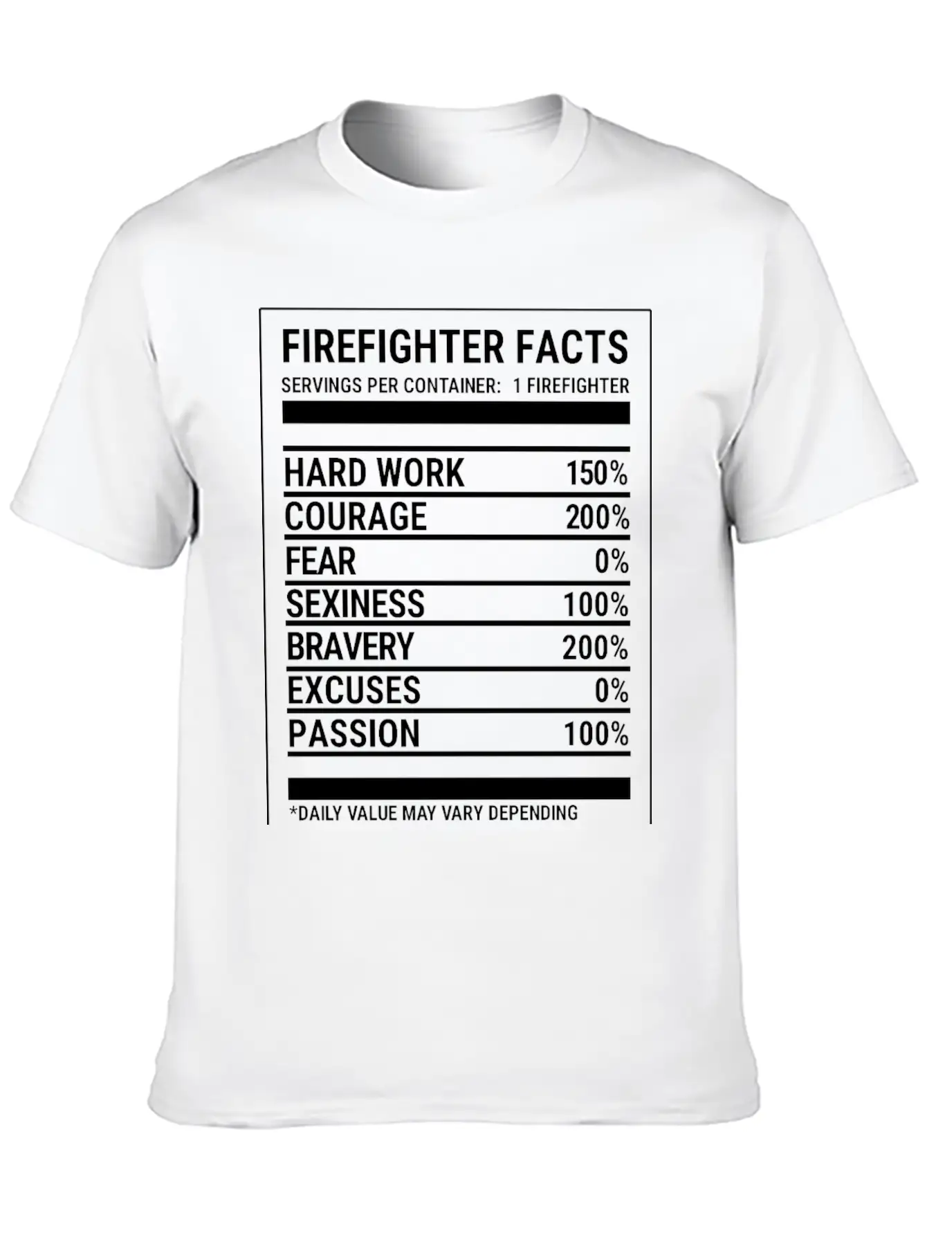 Cool Firefighter Nutrition Facts Fireman T-shirt Unisex Casual T-Shirt – Clean Design For Daily Comfort