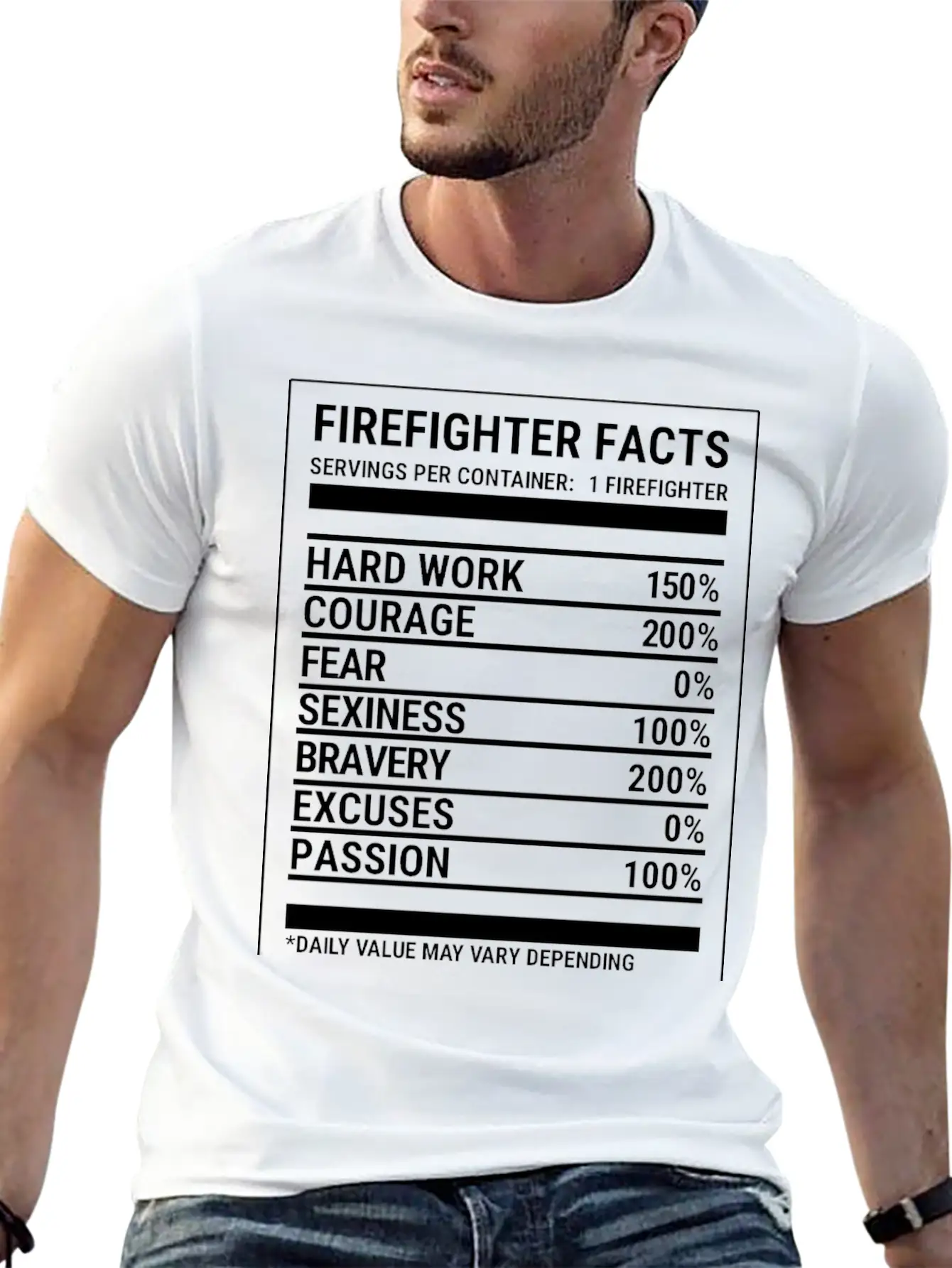 Cool Firefighter Nutrition Facts Fireman T-shirt Unisex Casual T-Shirt – Clean Design For Daily Comfort