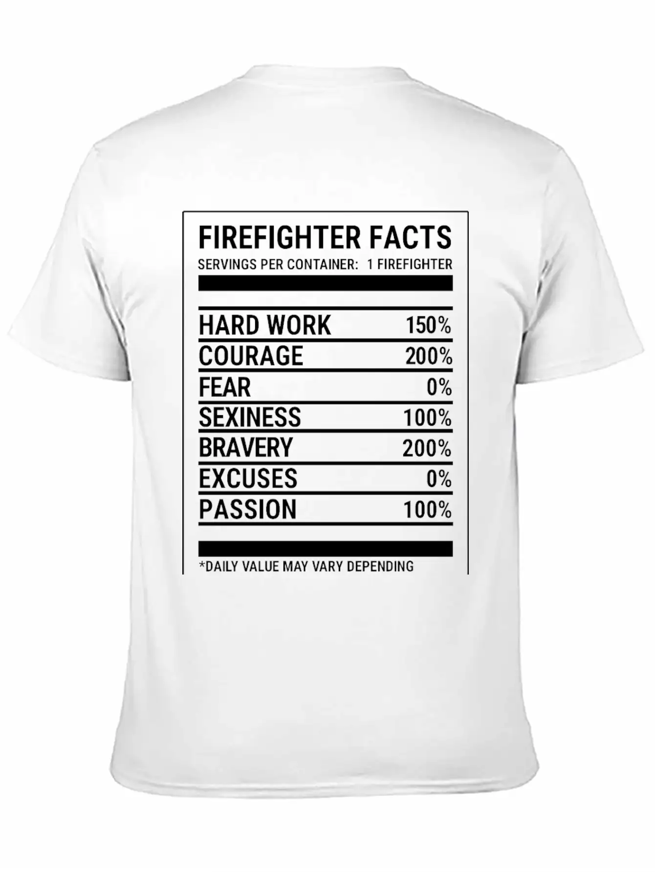 Cool Firefighter Nutrition Facts Fireman T-shirt Unisex Casual T-Shirt – Clean Design For Daily Comfort