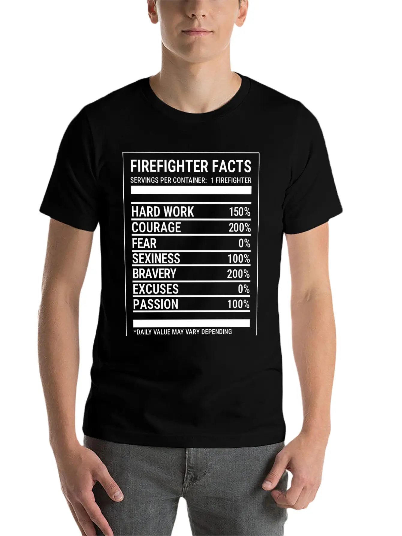 Cool Firefighter Nutrition Facts Fireman T-shirt Unisex Casual T-Shirt – Clean Design For Daily Comfort