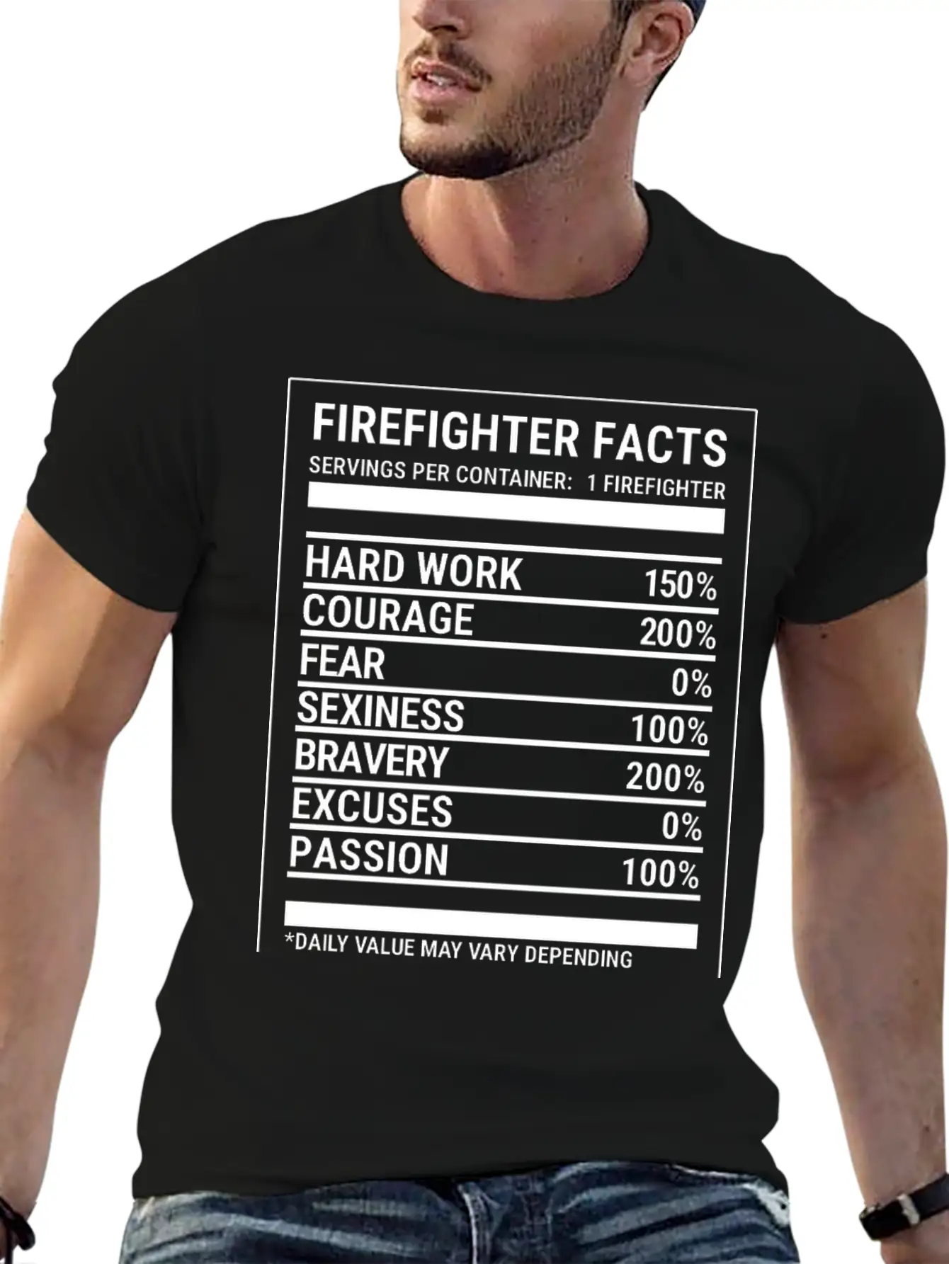 Cool Firefighter Nutrition Facts Fireman T-shirt Unisex Casual T-Shirt – Clean Design For Daily Comfort