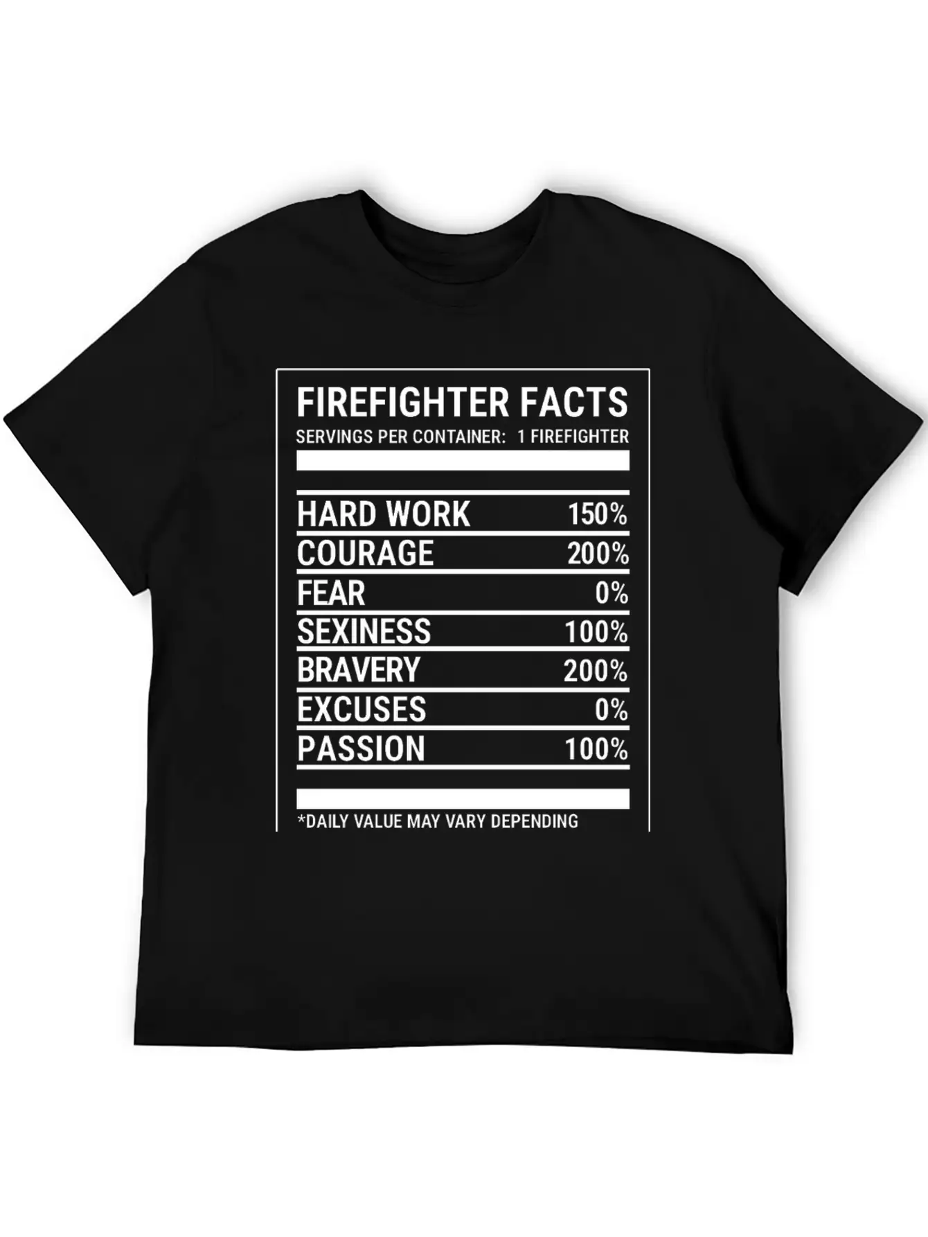 Cool Firefighter Nutrition Facts Fireman T-shirt Unisex Casual T-Shirt – Clean Design For Daily Comfort