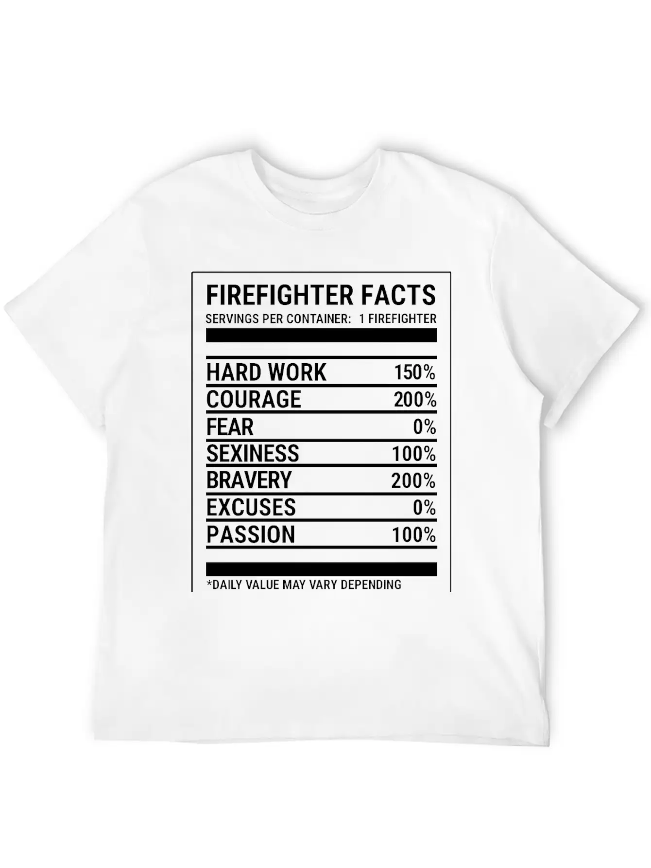 Cool Firefighter Nutrition Facts Fireman T-shirt Unisex Casual T-Shirt – Clean Design For Daily Comfort