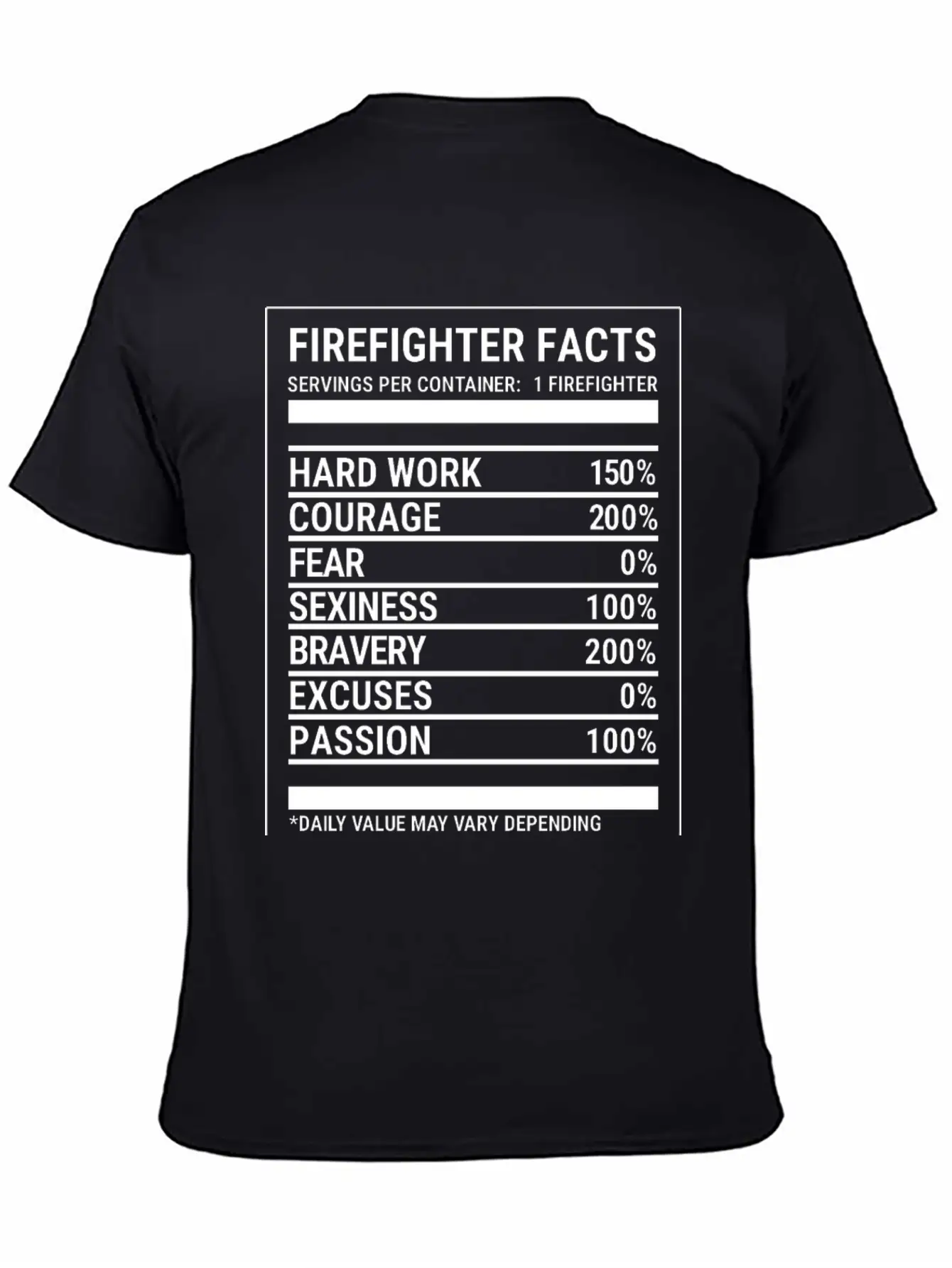 Cool Firefighter Nutrition Facts Fireman T-shirt Unisex Casual T-Shirt – Clean Design For Daily Comfort