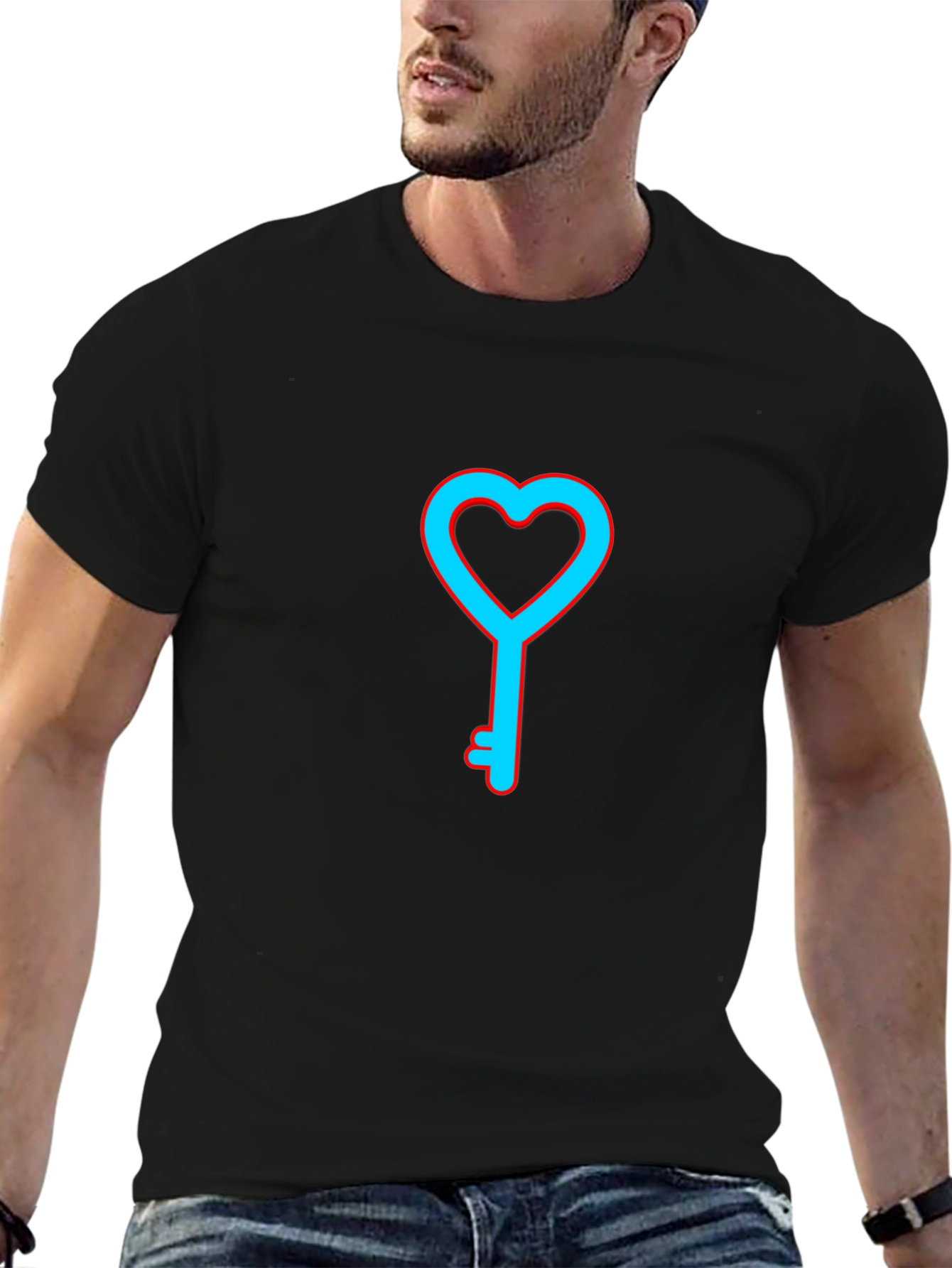 Heart Key Graphic T-Shirt - Mens Casual Tee