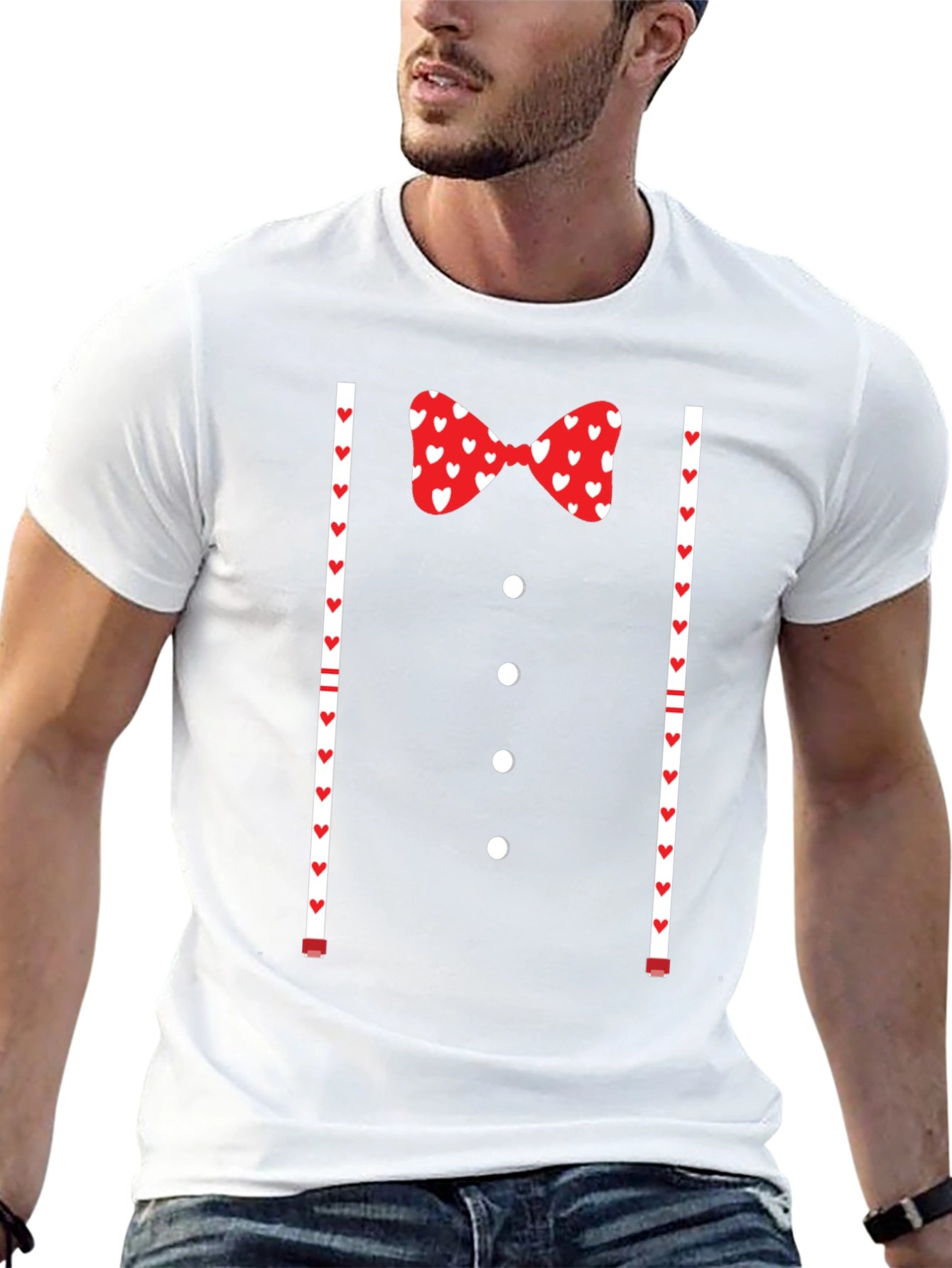 Valentines Tuxedo Bowtie Heart Print T-Shirt