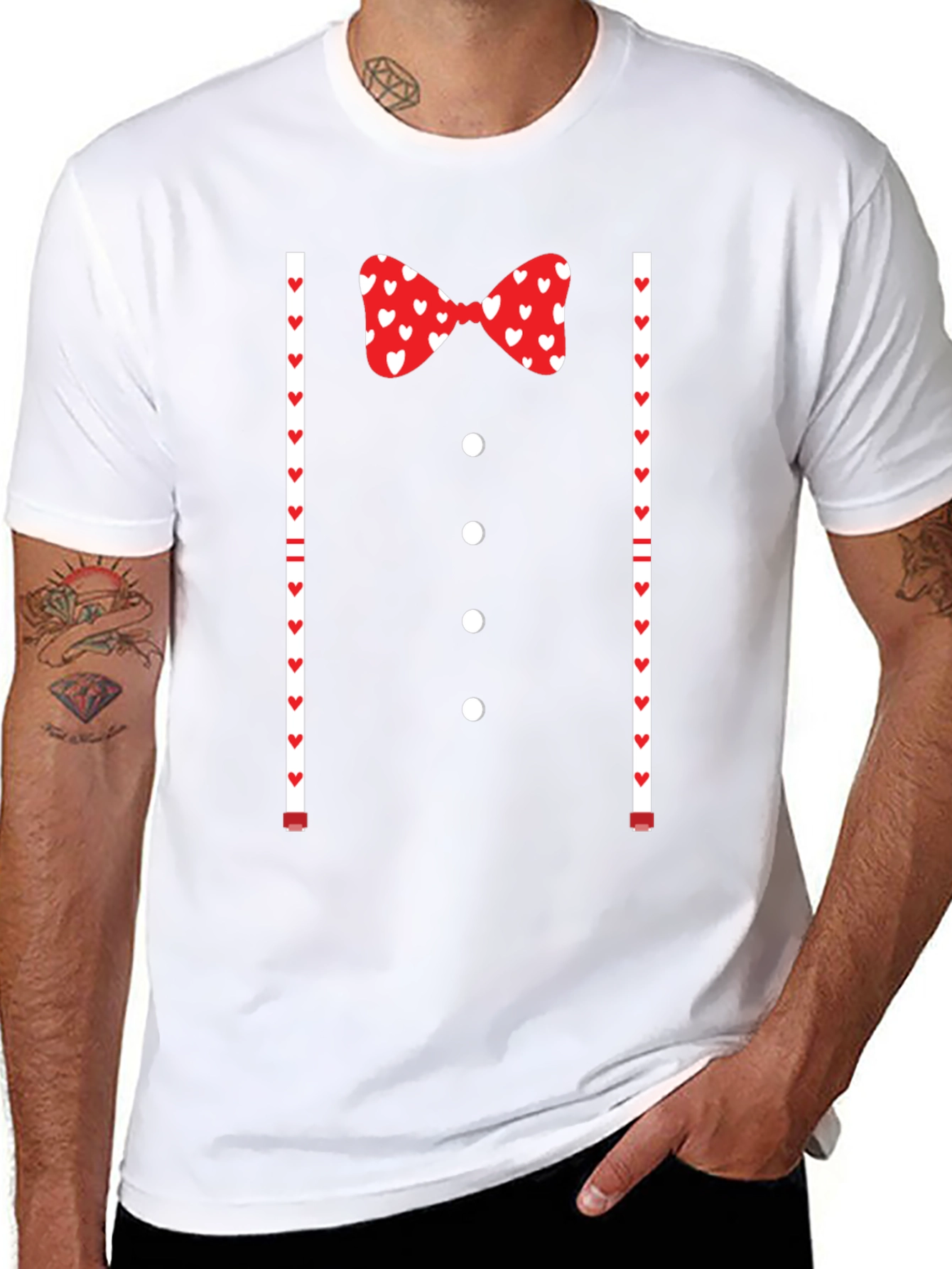 Valentines Tuxedo Bowtie Heart Print T-Shirt