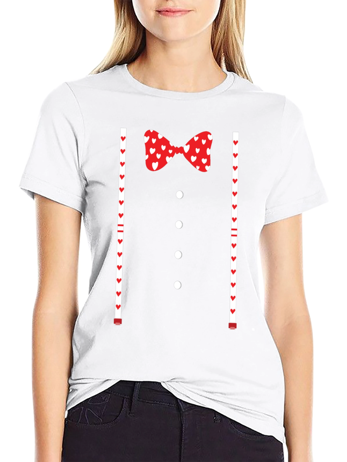 Valentines Tuxedo Bowtie Heart Print T-Shirt