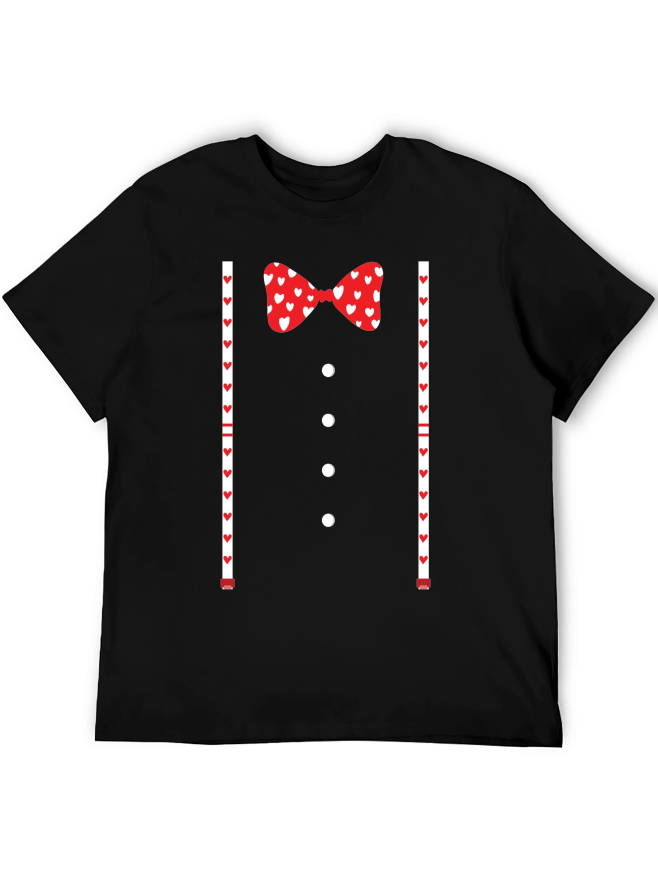 Valentines Tuxedo Bowtie Heart Print T-Shirt