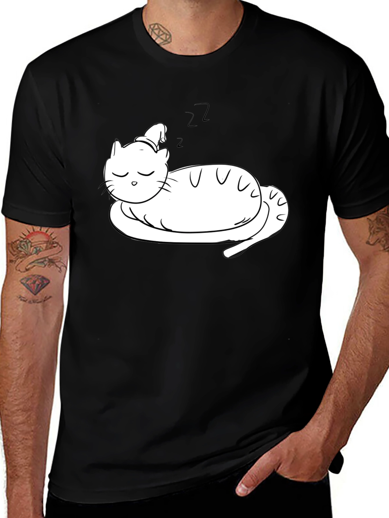 Sleeping Cat T-Shirt - Relaxed Fit Black