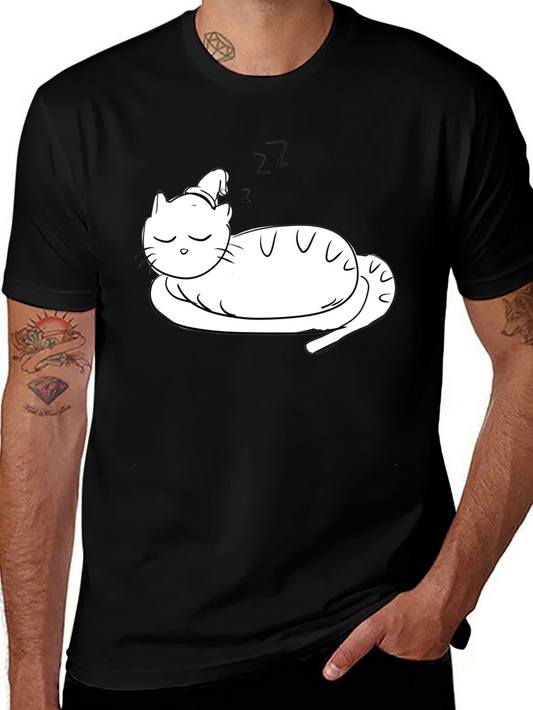 Sleeping Cat T-Shirt - Relaxed Fit Black