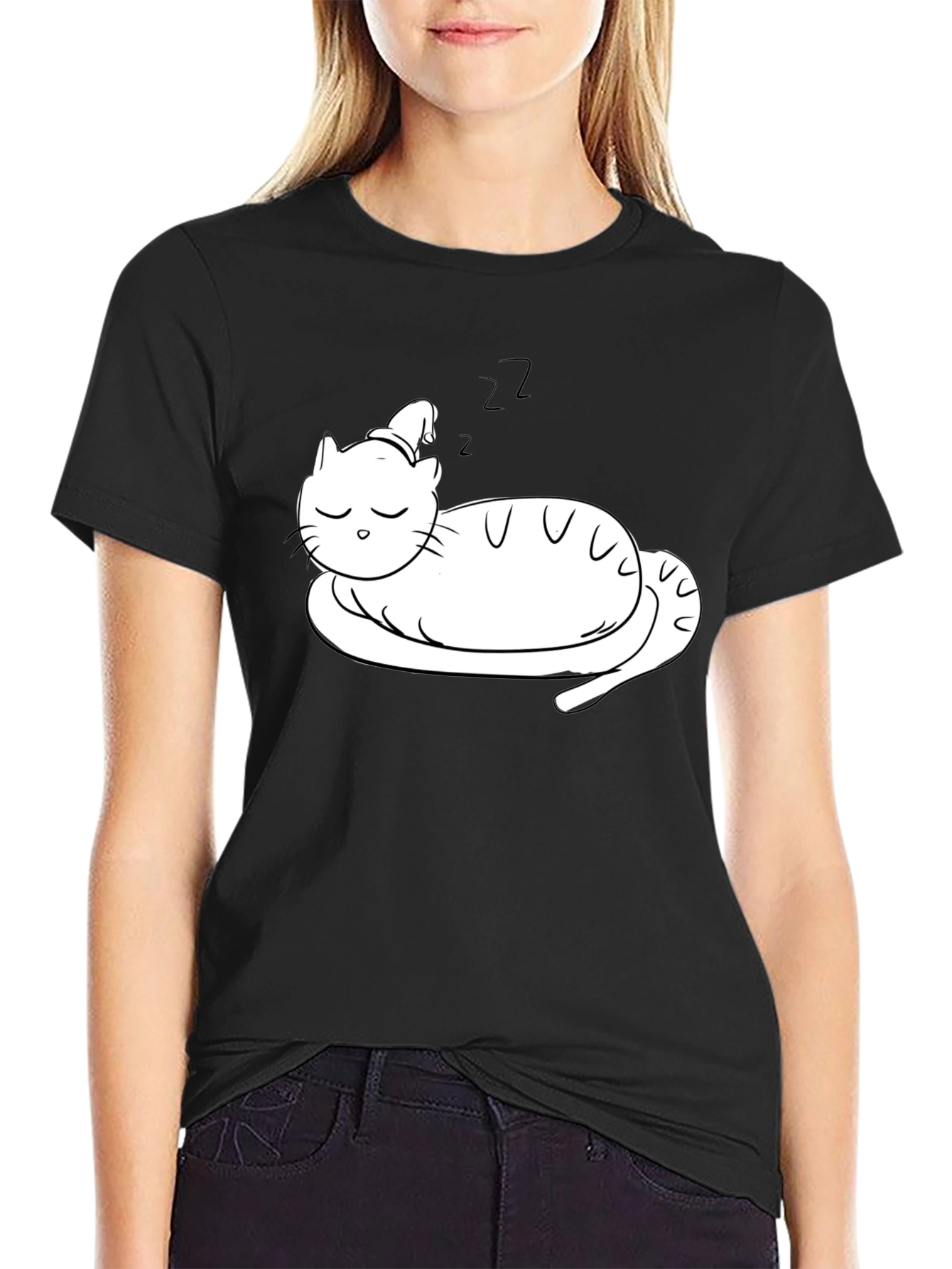 Sleeping Cat T-Shirt - Relaxed Fit Black